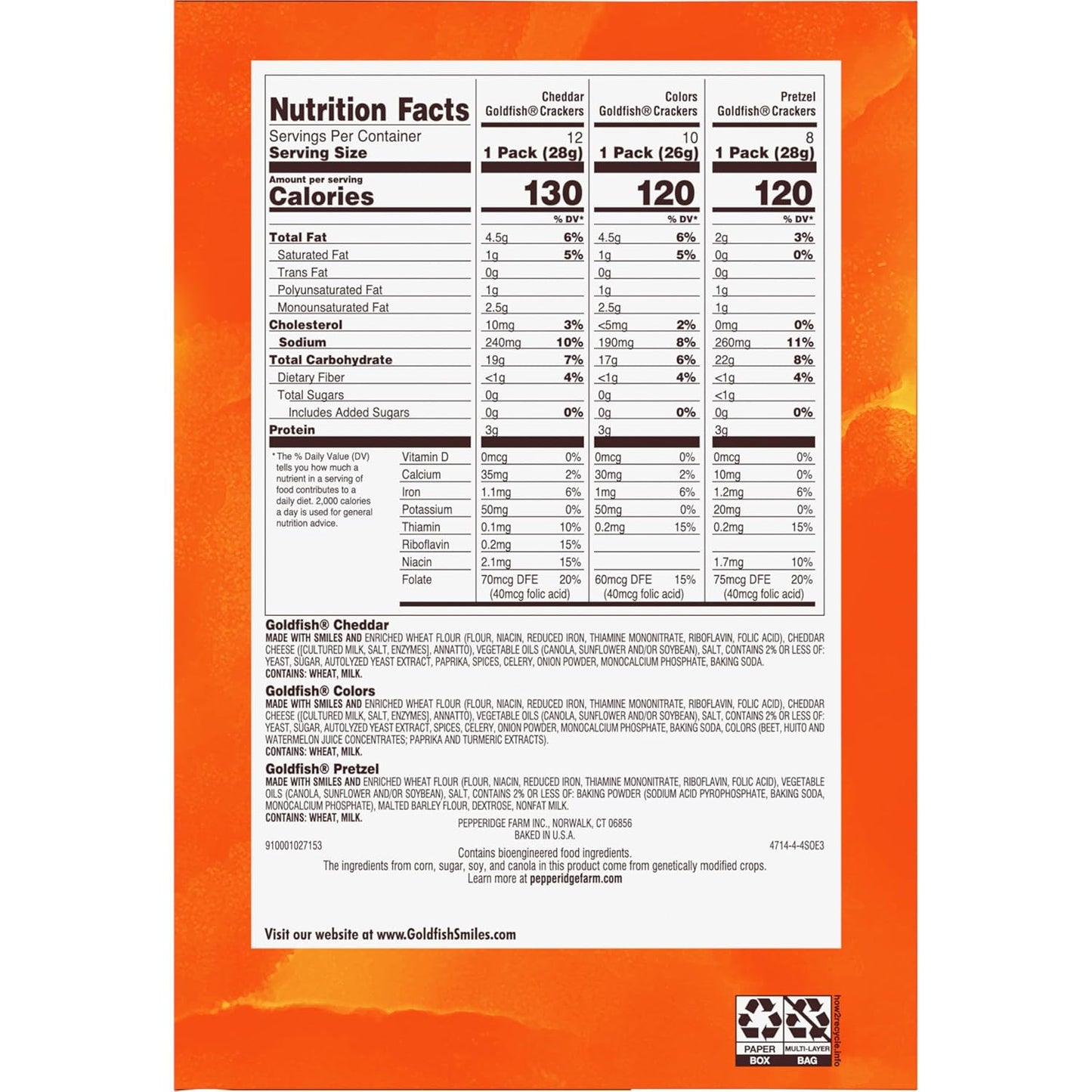 Goldfish Crackers Variety Pack with Cheddar, Colors, and Pretzels, 30 Count