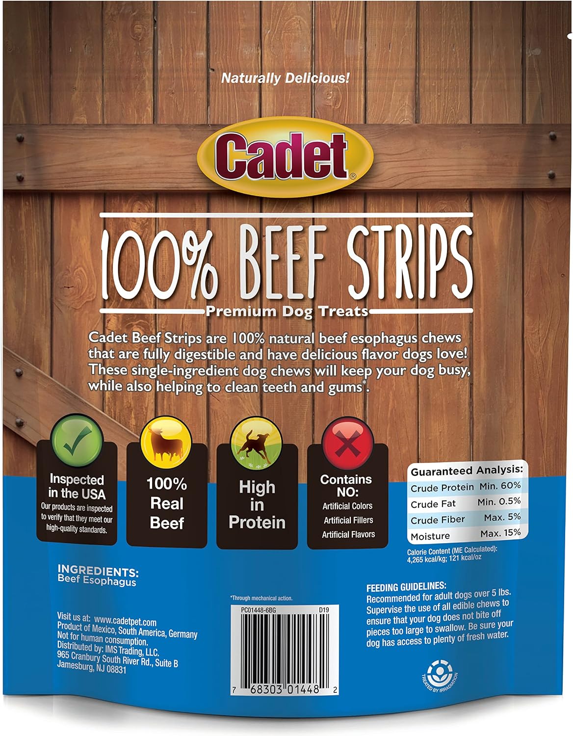 Cadet 100% Beef Strips Dog, Single Ingredient Beef Esophagus, 8 Ounce
