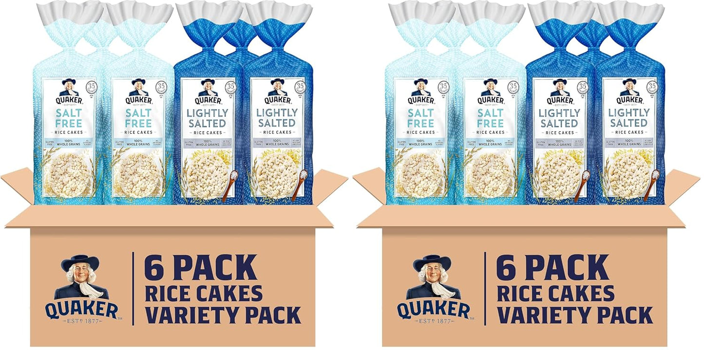 Quaker Large Rice Cakes, Lightly Salted, Gluten Free, 100% Whole Grains, 4.47 Oz, Pack of 6