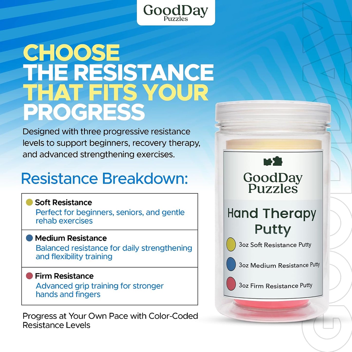 Hand Therapy Putty 3 Piece Set for Hand Strengthening and Stress Relief