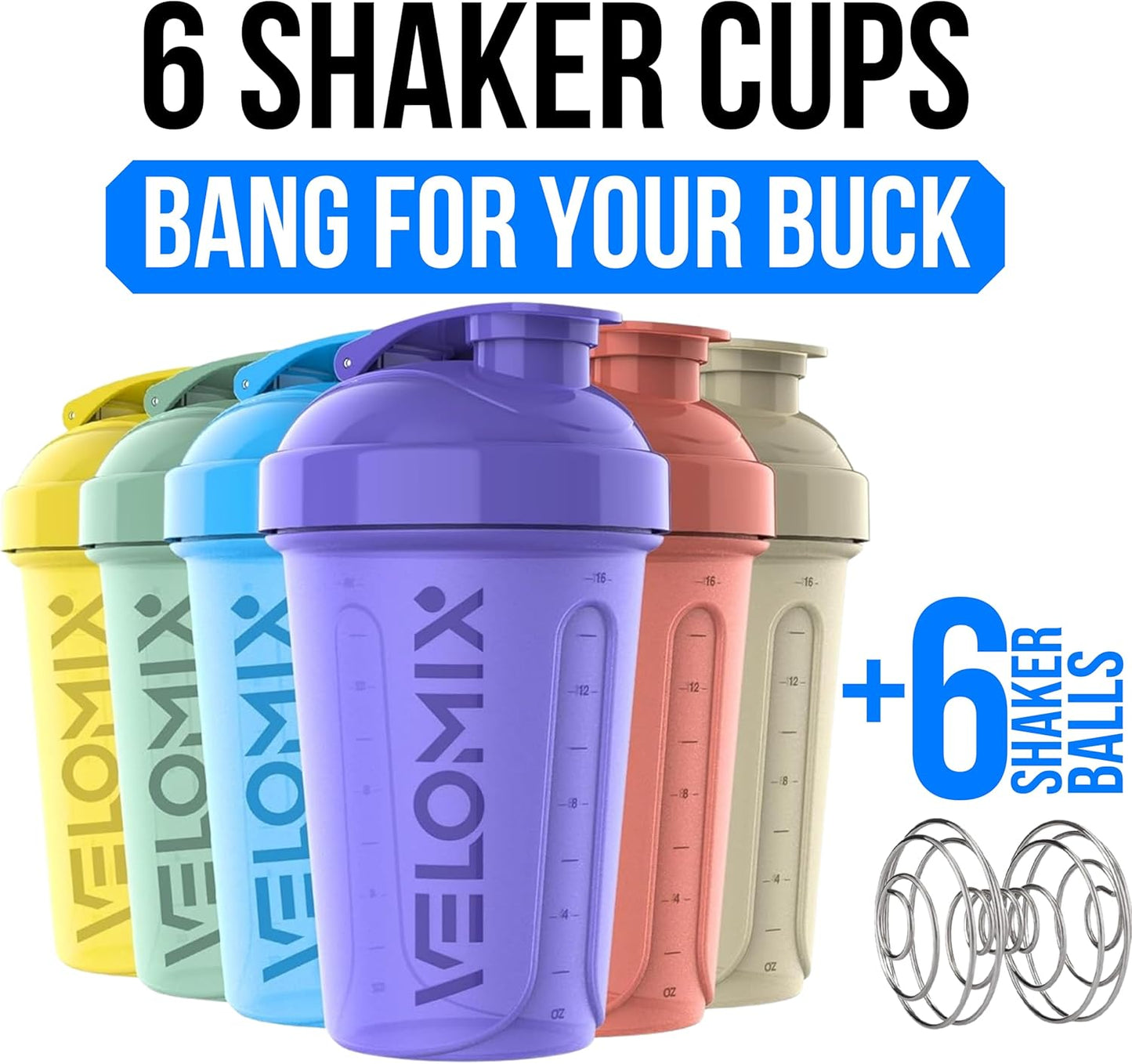 VELOMIX 20oz Protein Shaker Bottle, Leak-Proof, Dishwasher Safe