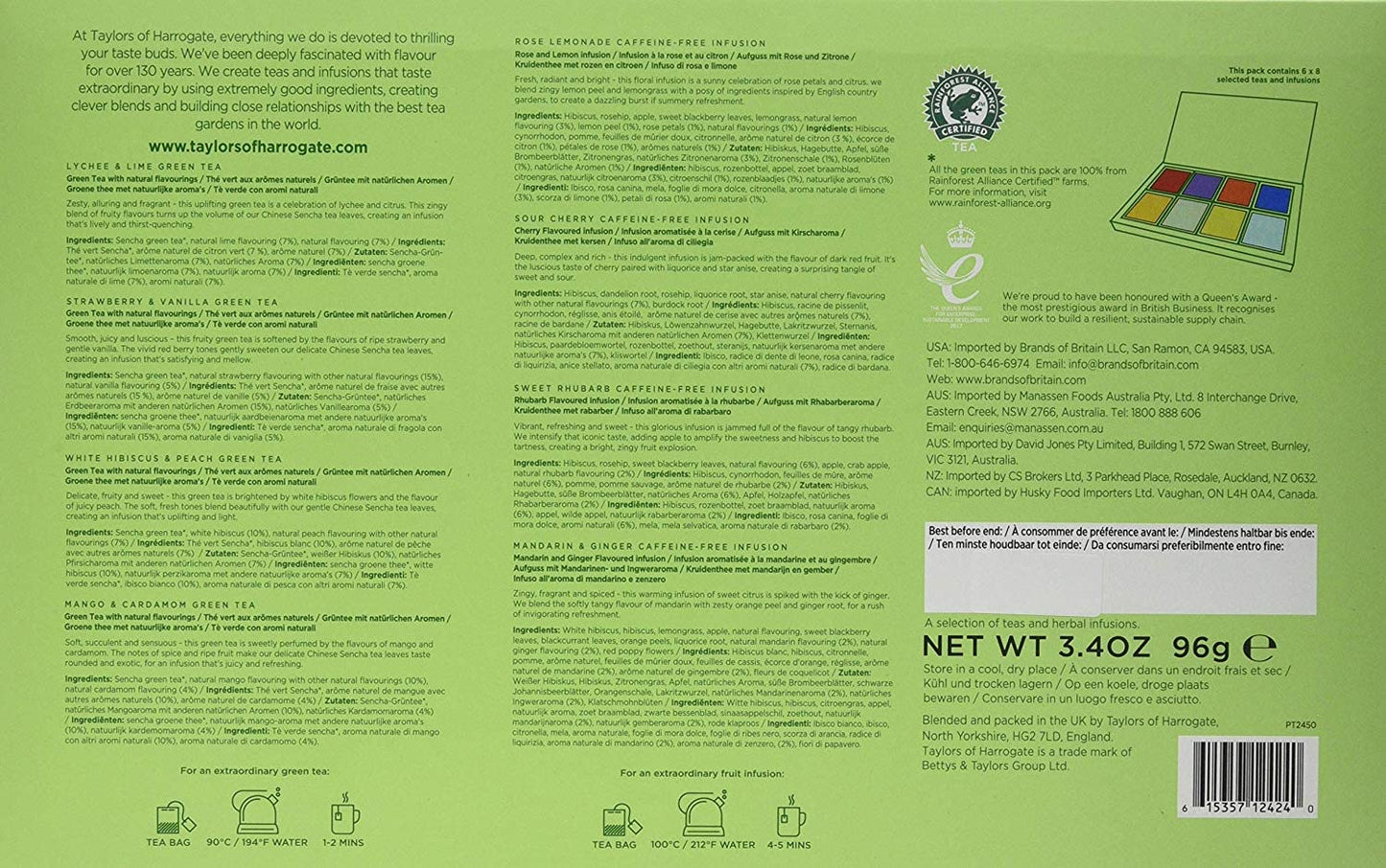 Taylors of Harrogate Assorted Green & Herbal Teas Sampler Variety Pack Gift Box