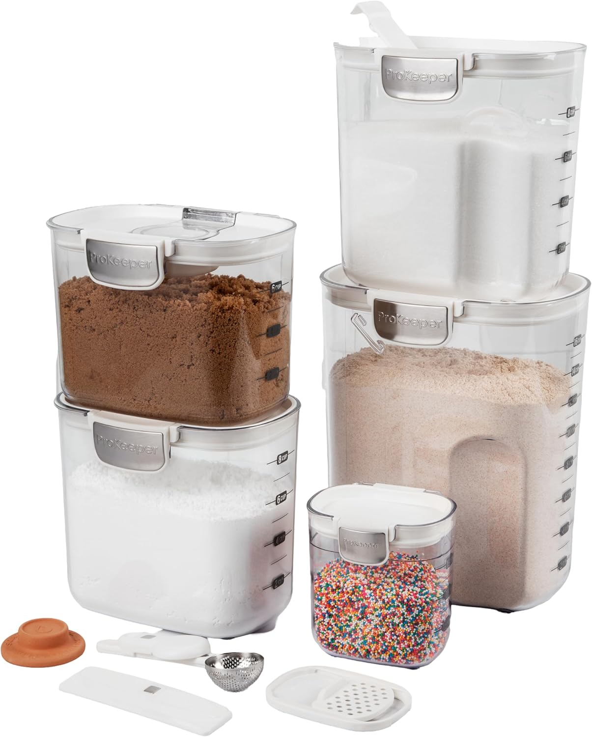 ProKeeper+ Airtight Food Storage Container Set – Clear Plastic Flour and Sugar Canister Set with Magnetic Accessories for Kitchen Organization (Grey, 9-Piece)