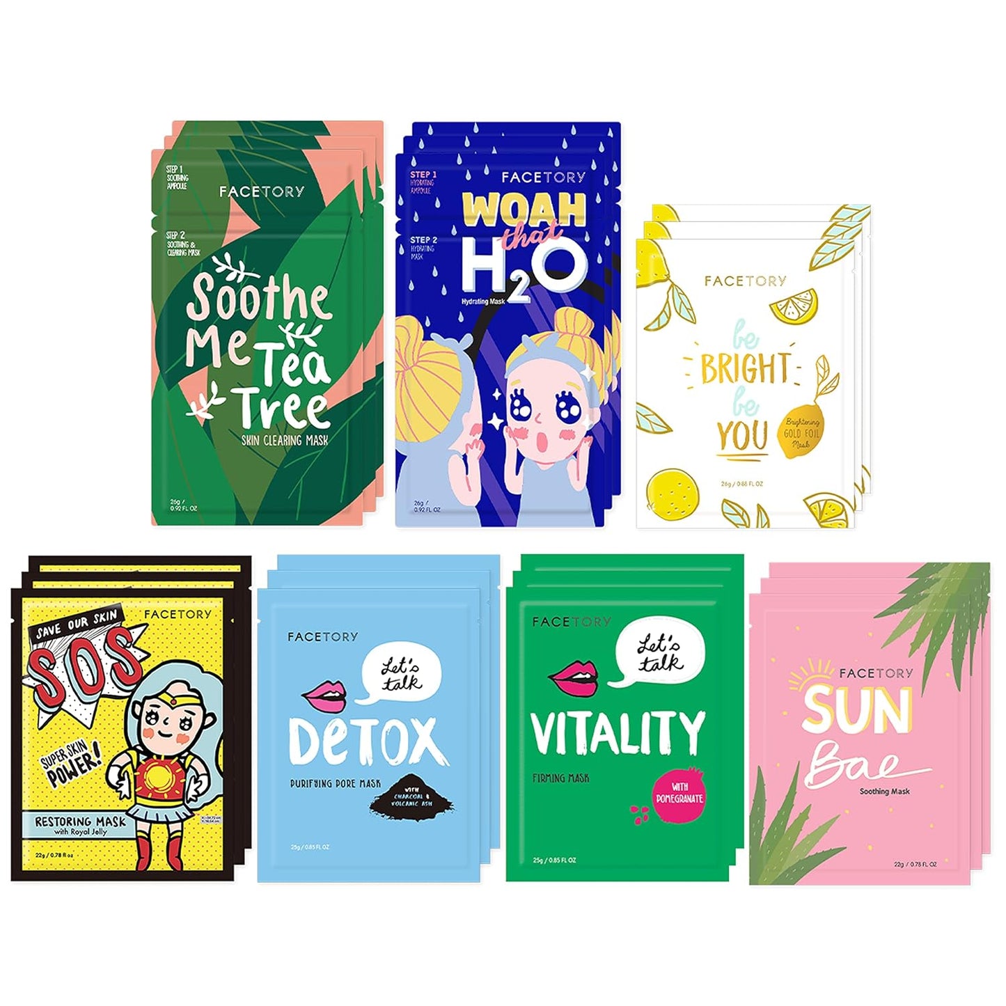 Facetory K Beauty Face Mask Skin Care 7 Piece Collection Set