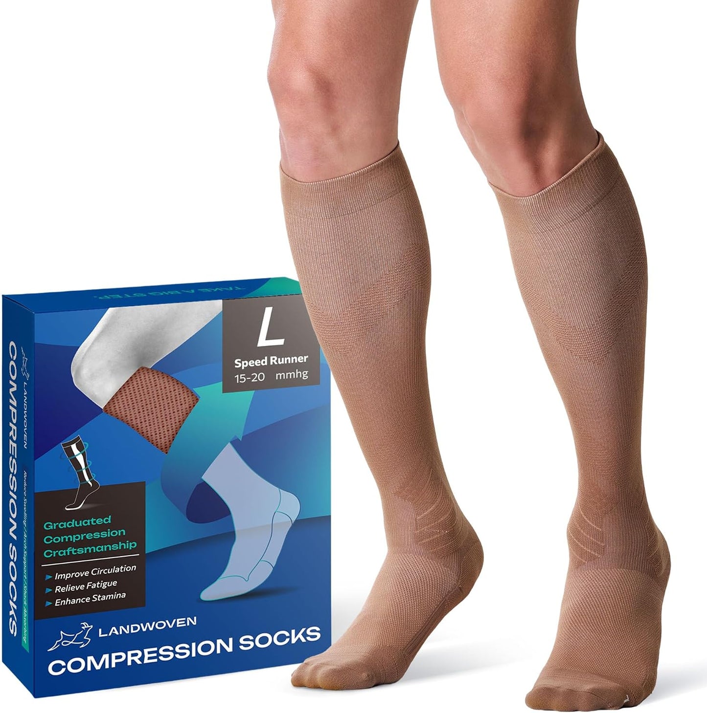 Knee Length Compression Socks for Women and Men, 15-20mmHg