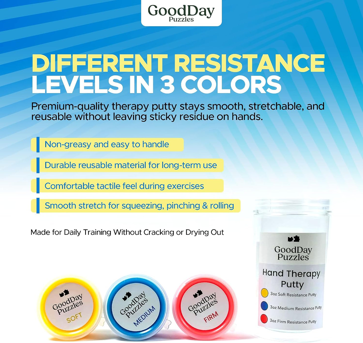 Hand Therapy Putty 3 Piece Set for Hand Strengthening and Stress Relief