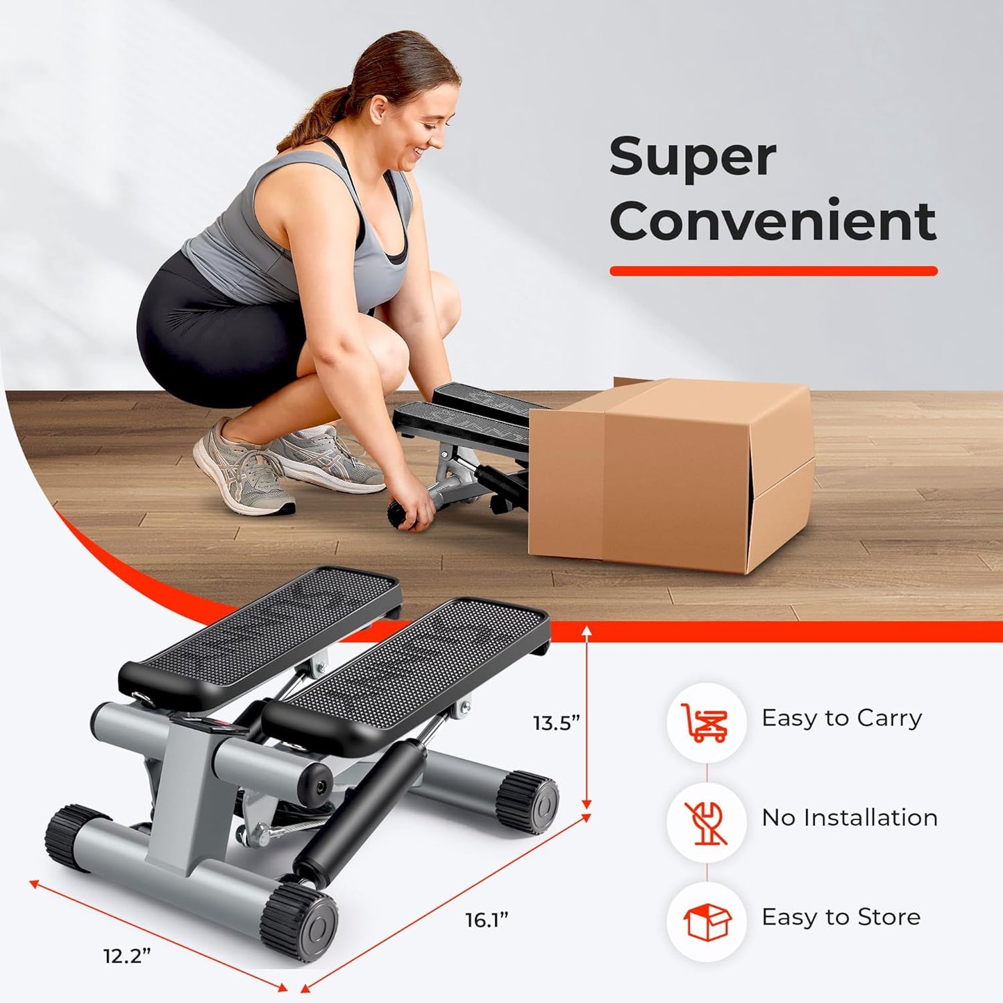 Sunny Health & Fitness Mini Stepper, 300 lb Capacity, Resistance Bands
