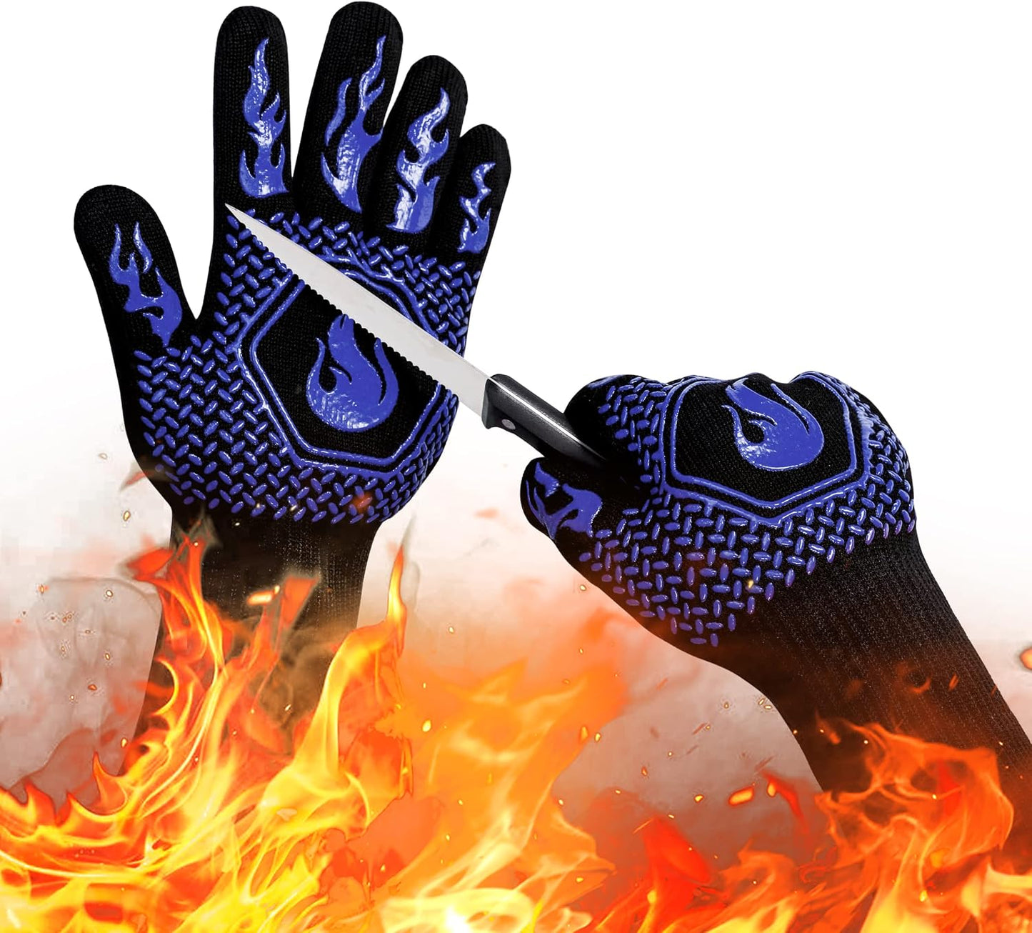 BBQ Gloves 1472F Heat Resistant Non-Slip Silicone 13.8in (Red) | Grill Cut-Resistant, Oven Kitchen Safe for Barbecue, Cooking, Frying, Oven Mitts