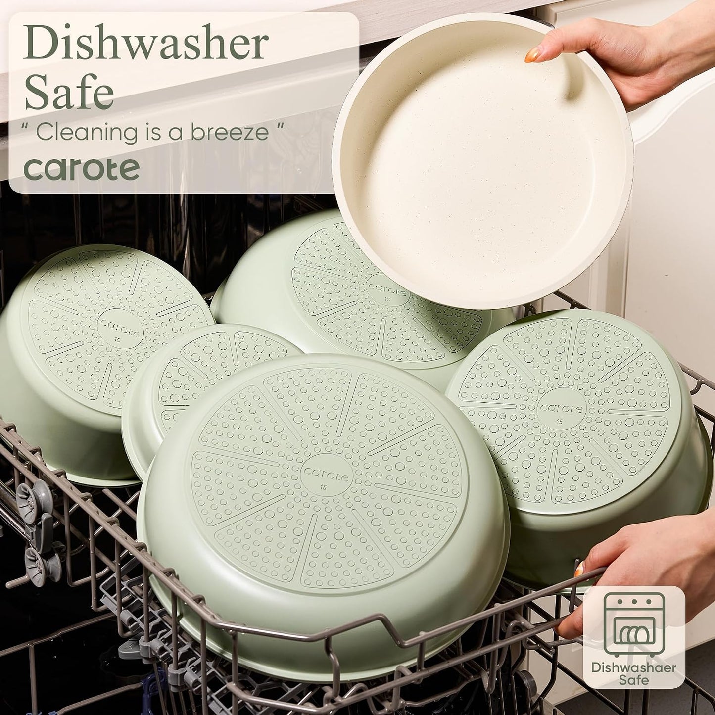 CAROTE 19pcs Pots and Pans Set Non Stick, Detachable Handle Cookware | Kitchen Cooking Sets, Space Saving, Dishwasher & Oven Safe, Non-Toxic, for Camping/RV/Traveling, Sage Green