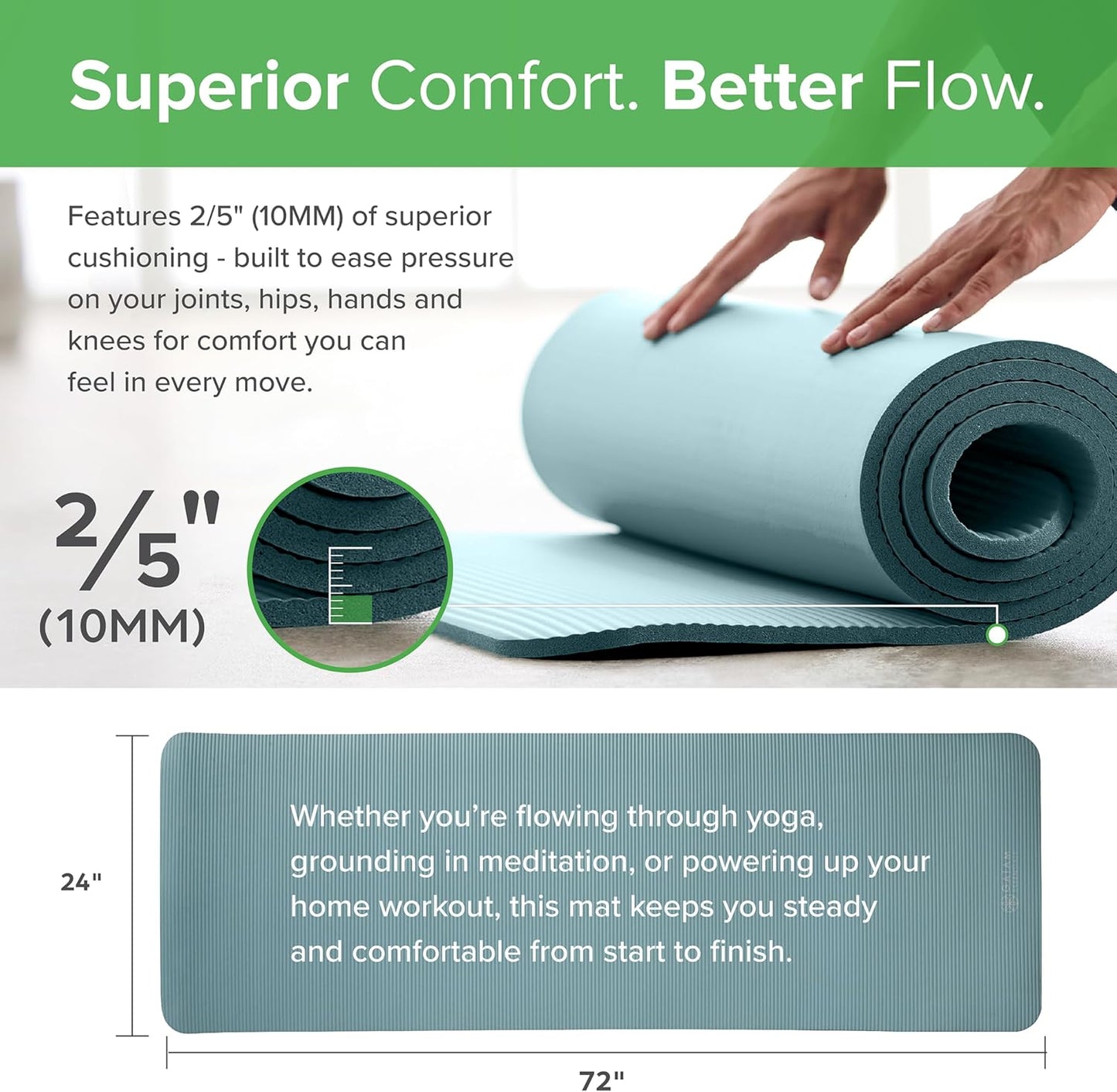 Gaiam 10mm Yoga Mat with Carrying Strap for Home Workouts