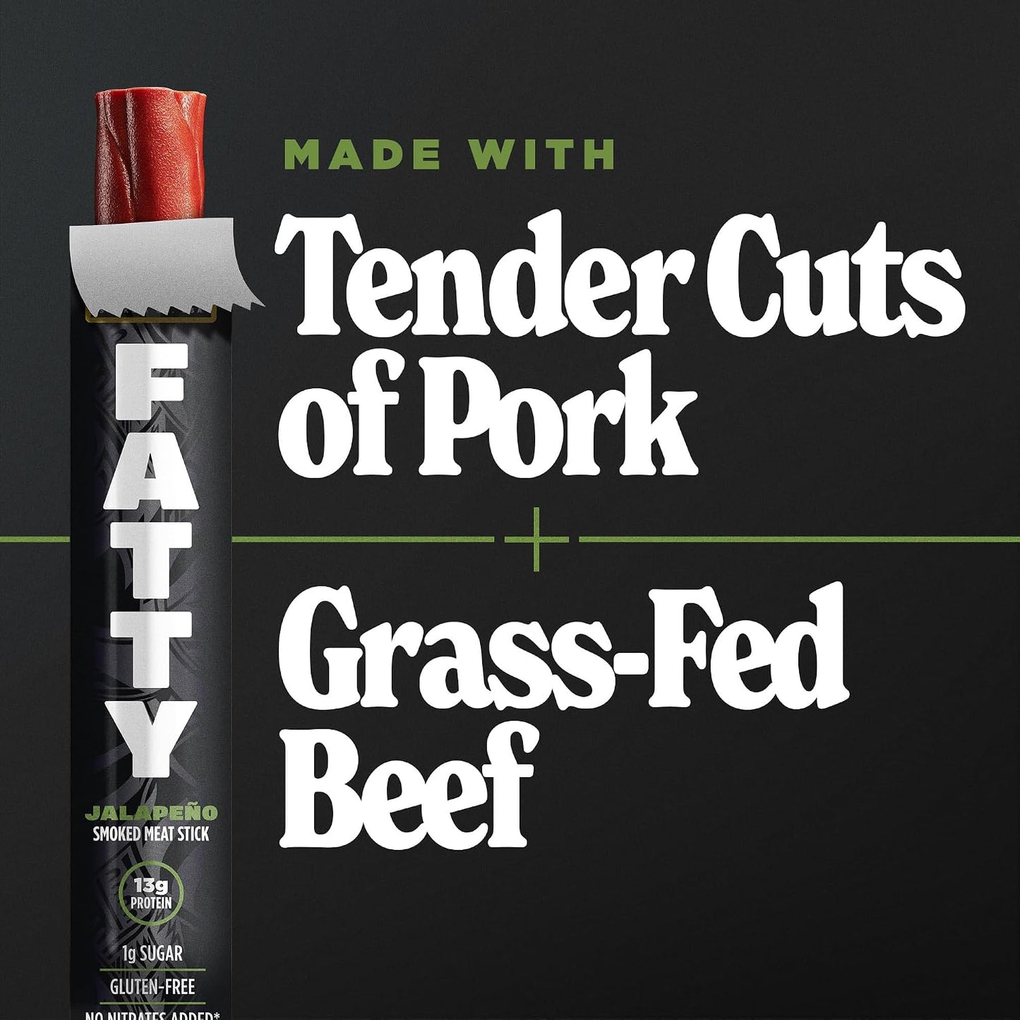 Grass Fed Beef and Pork Meat Sticks, 13g Protein Per Stick, Jalapeno, 2 oz. (Pack of 5)
