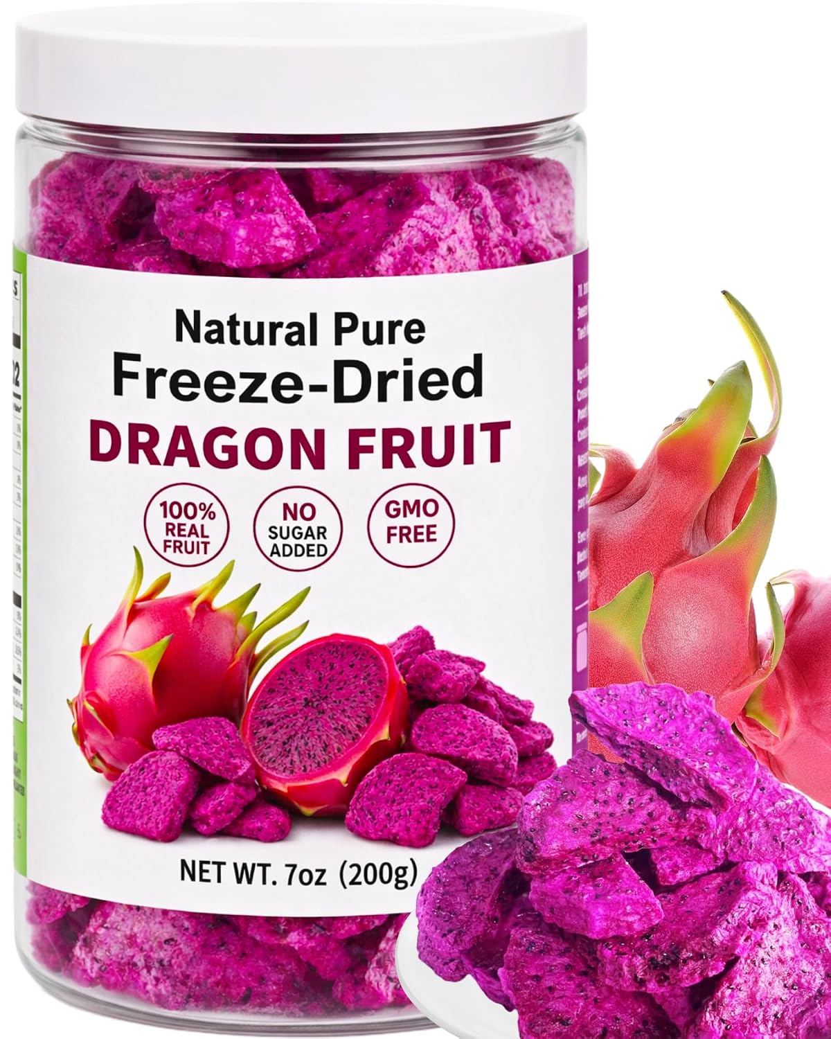 Freeze Dried Dragon Fruit Pieces, 7oz, 100% Natural, Gluten-Free, Vegan