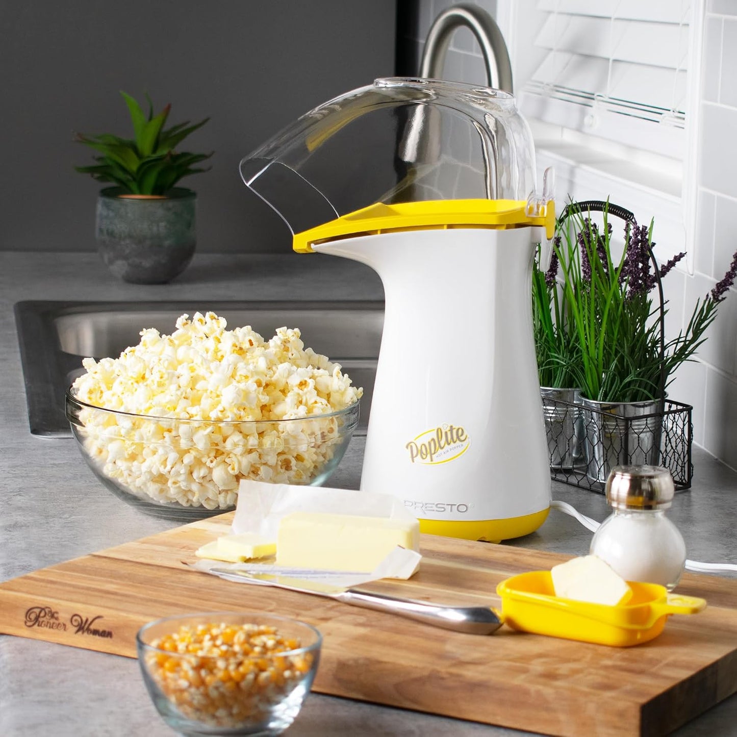 Presto PopLite Hot Air Popcorn Popper, 18 Cups, Yellow