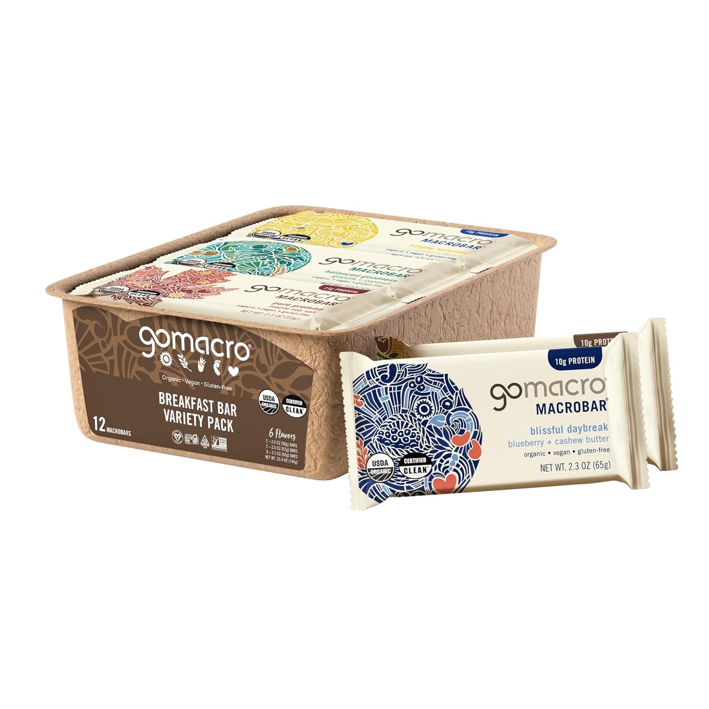 Organic Vegan Protein Bar Variety Pack 12 Count 2.3-2.4 Ounce Bars