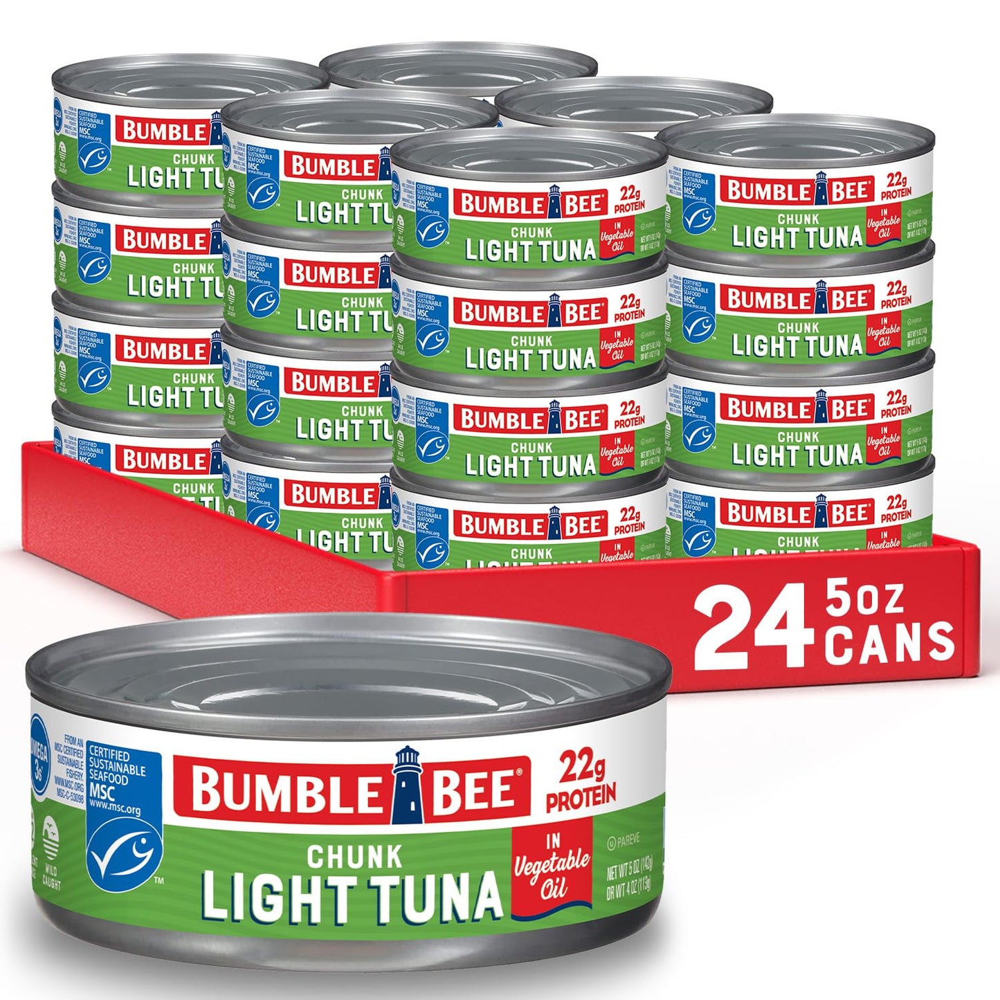 Bumble Bee Wild Caught Skipjack Tuna In Water, 5 oz Cans (Pack of 24) - Low Carb, Gluten Free, Kosher
