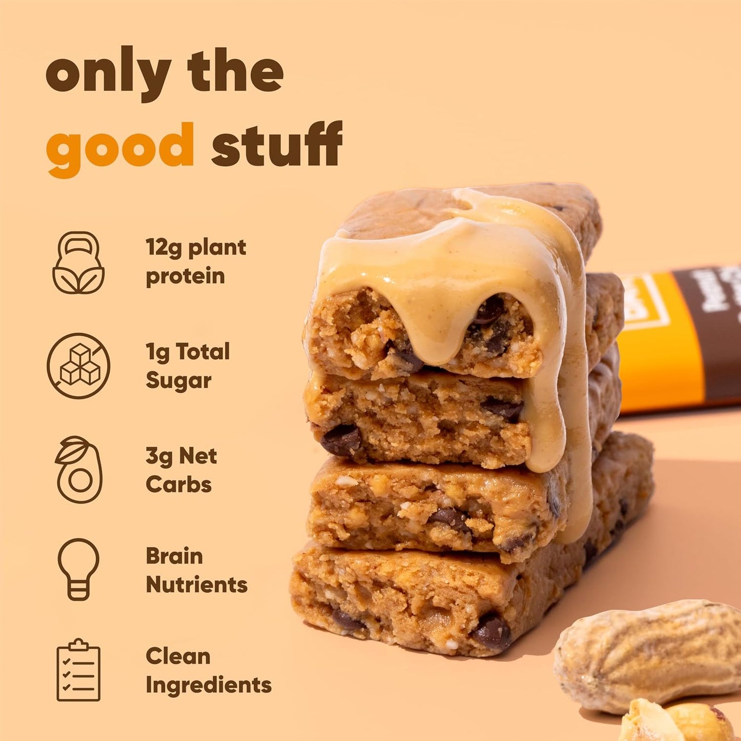 IQBAR Clean Plant Protein Bars - Peanut Butter Chip - 24 Count - Gluten and Dairy Free, Low Sugar Snack