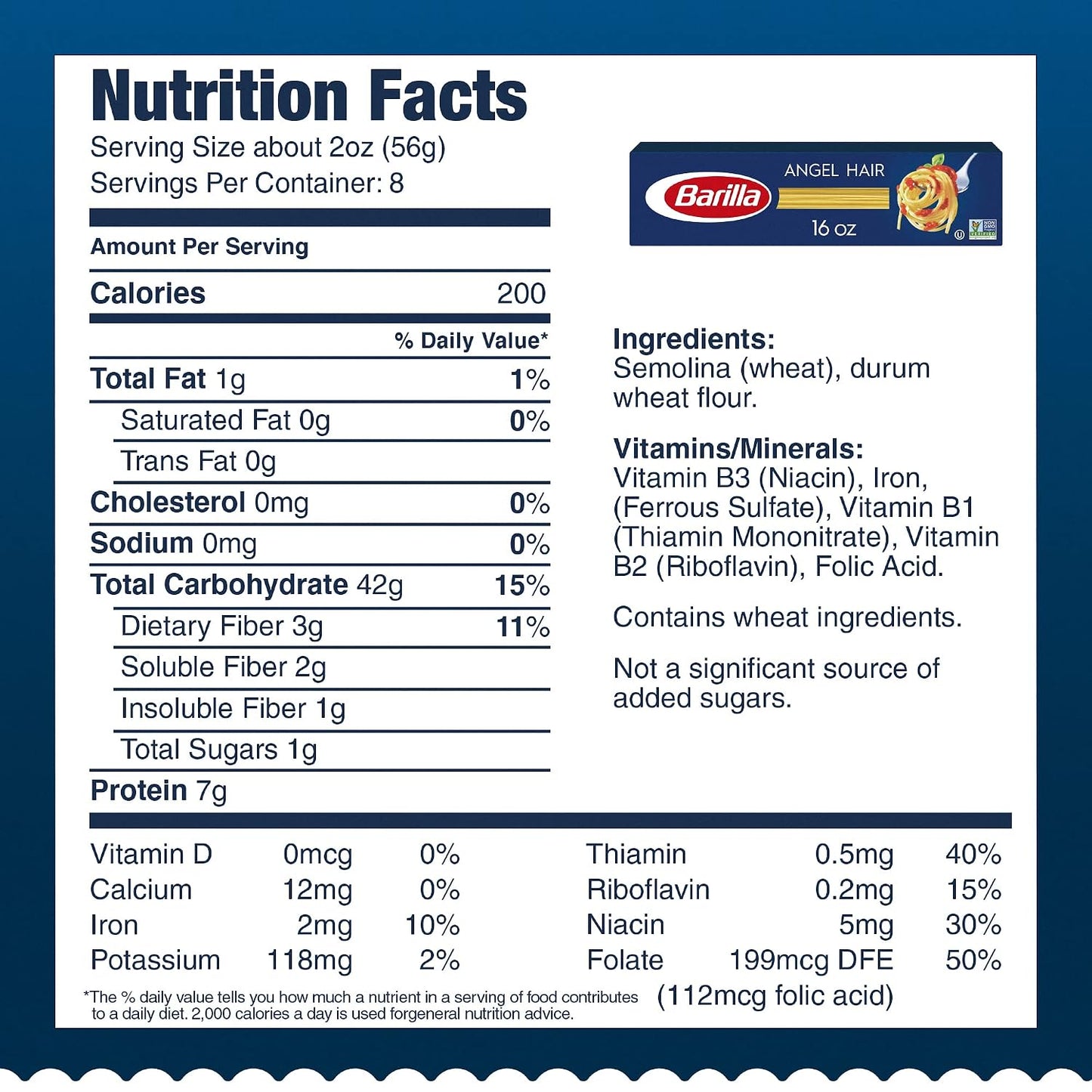 Barilla Non-GMO Durum Wheat Semolina Angel Hair Pasta, 16 oz, Kosher Certified Box