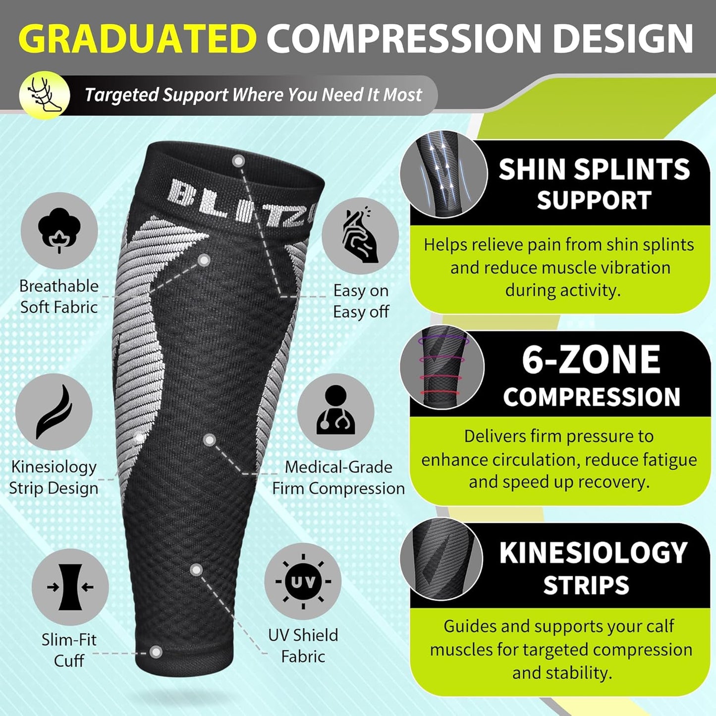 BLITZU Calf Compression Sleeve for Runners and Athletes
