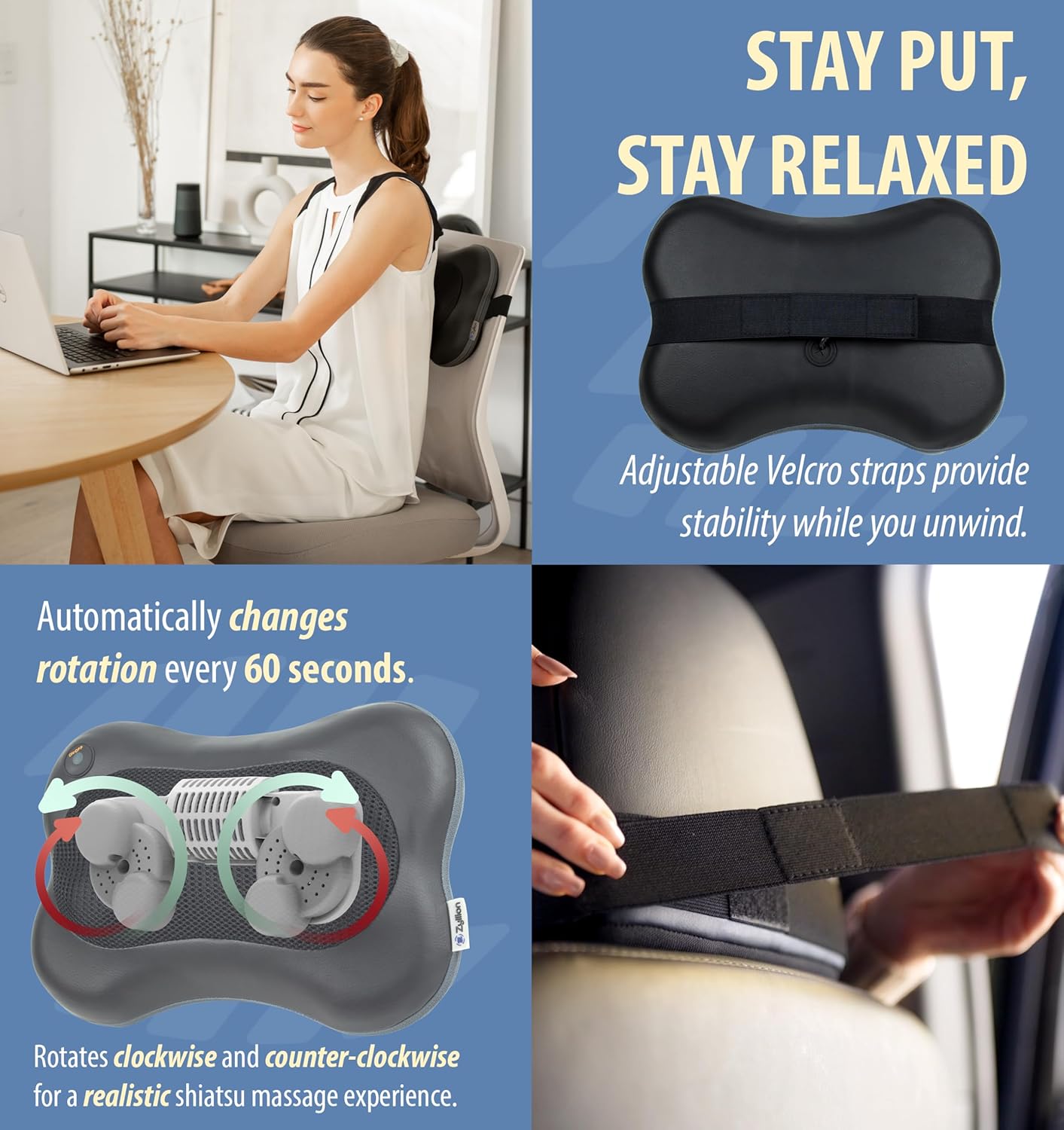 Zyllion Shiatsu Back and Neck Massager with Heat - 3D Electric Kneading Deep Tissue Massage Pillow