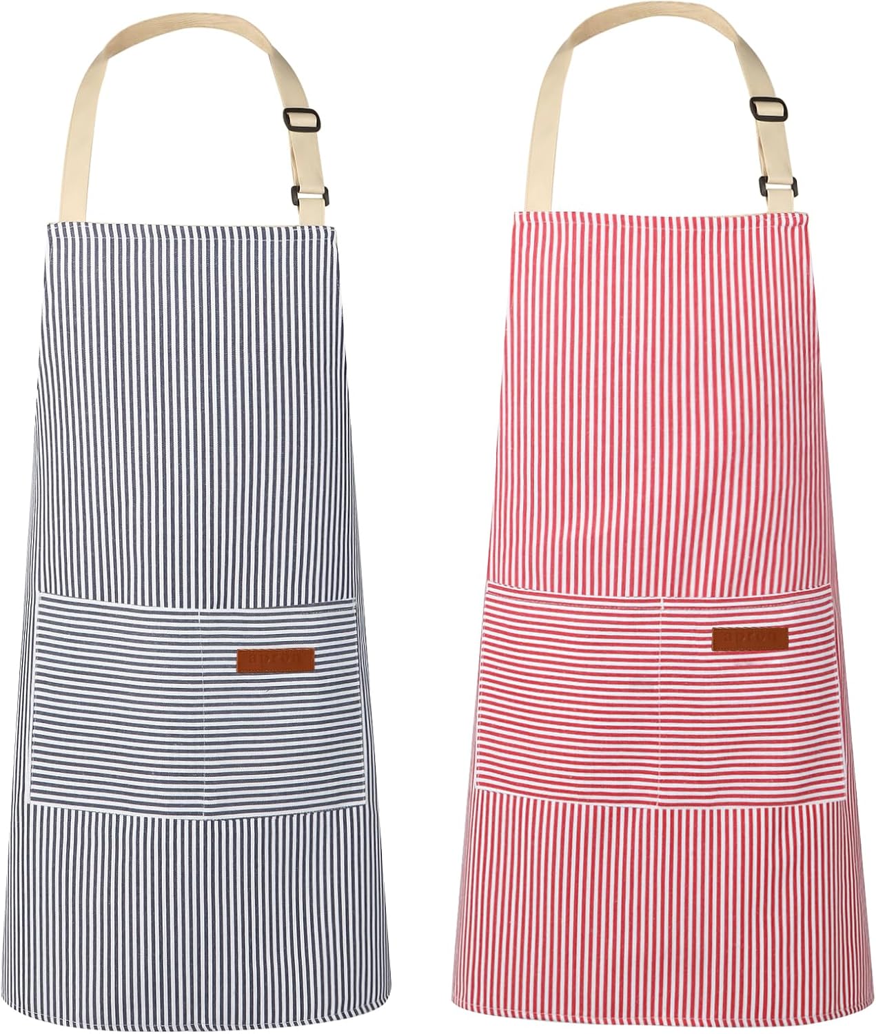 VALOME 2 Pack Kitchen Aprons with Pockets, Cooking Chef Apron for Men Women | Adjustable Neck Strap, Unisex Bib Soft Aprons, Cotton-Blend, for Grilling Cooking Gardening Baking