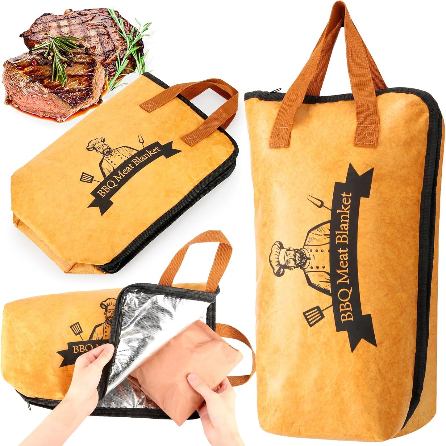 Bolycen 21 in BBQ Blanket for Resting Meat, Insulated Meat Resting Bag | Smoker Accessories, Gift for Men, 5-Layer, Wide Mouth, Reusable, Leak-Resistant, Foldable, for Turkey, Brisket and Pork