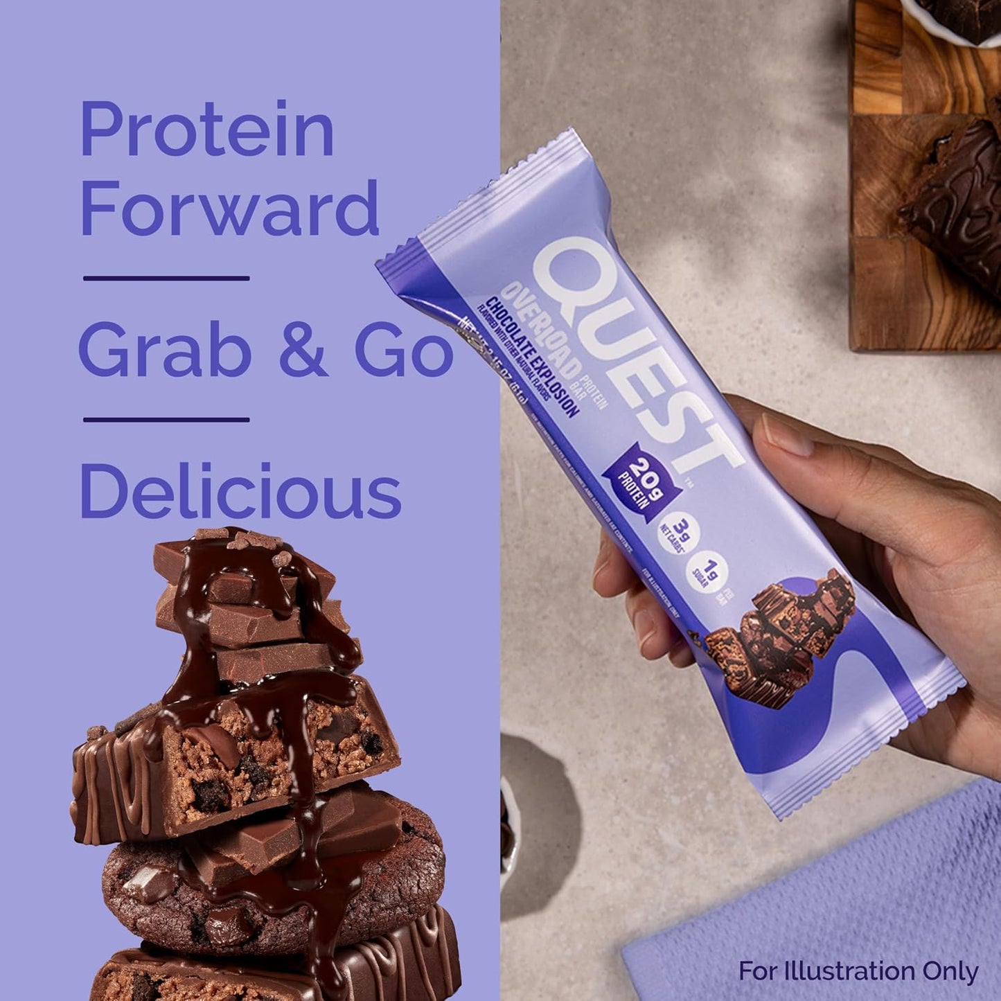 Quest Nutrition Overload Protein Bars, Chocolate Explosion, 12 Count, 20g Protein, 1g Sugar, 3g Net Carbs, Gluten Free