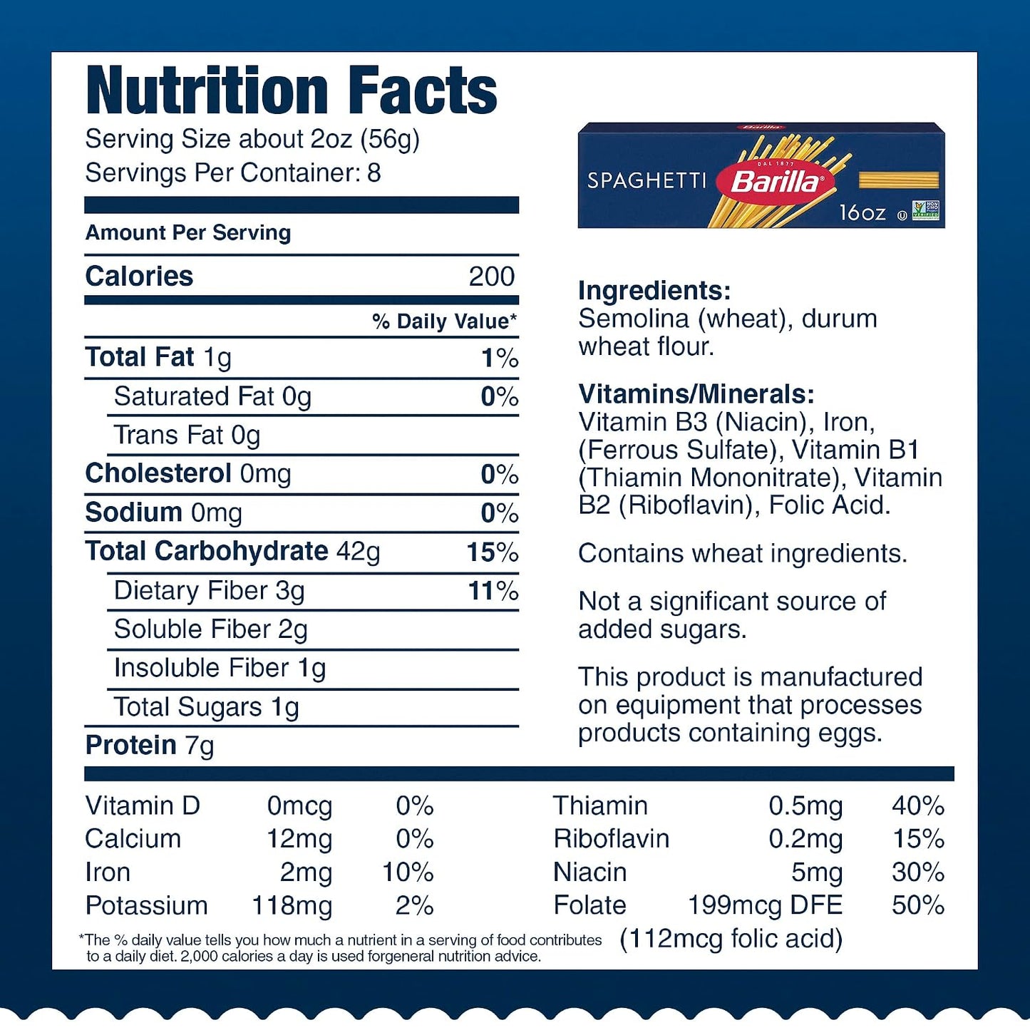 Barilla Spaghetti Pasta, Non-GMO, Durum Wheat Semolina, Kosher Certified, 16 oz. Box (Pack of 8)
