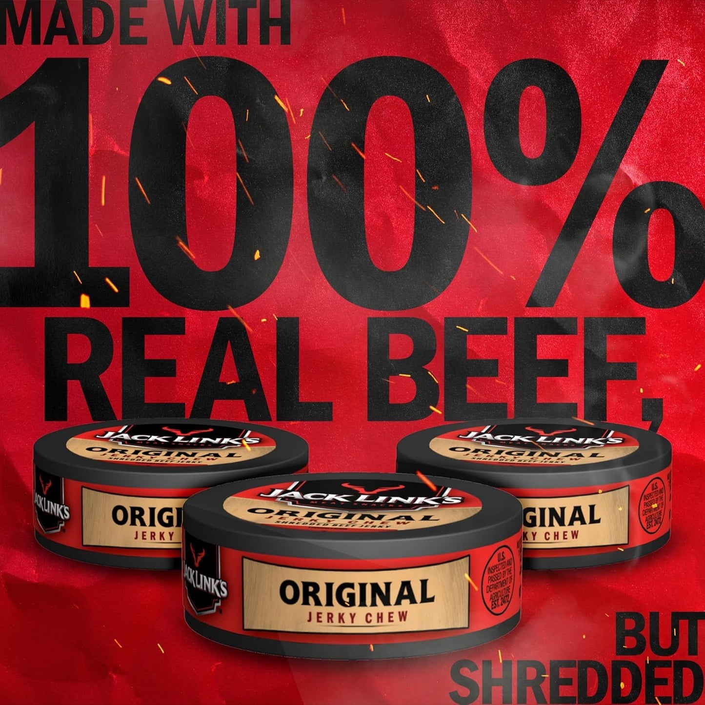 Jack Link's Original Beef Jerky Chew, 36 Pack, 0.32 oz Tins, Ready to Eat Protein Snacks