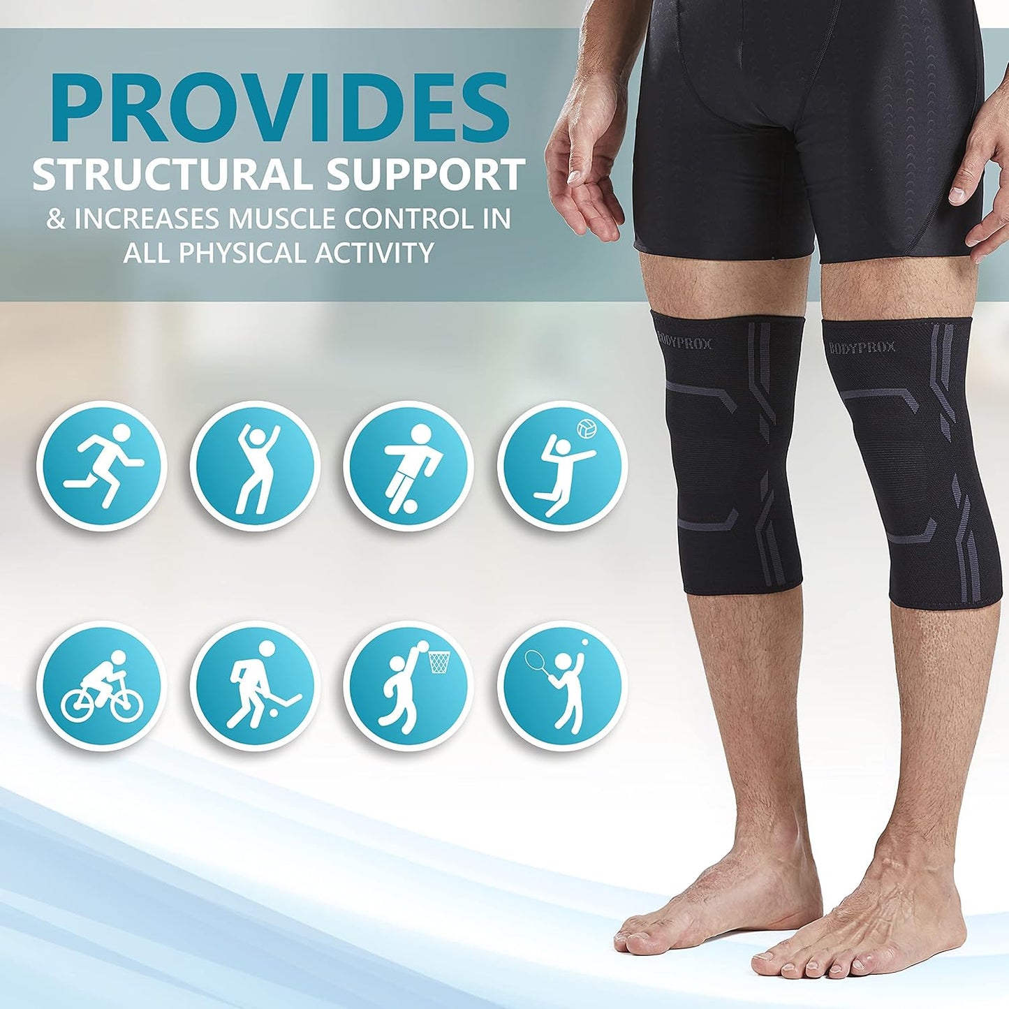 Bodyprox Knee Compression Sleeve for Men and Women, Medium, 2 Pack