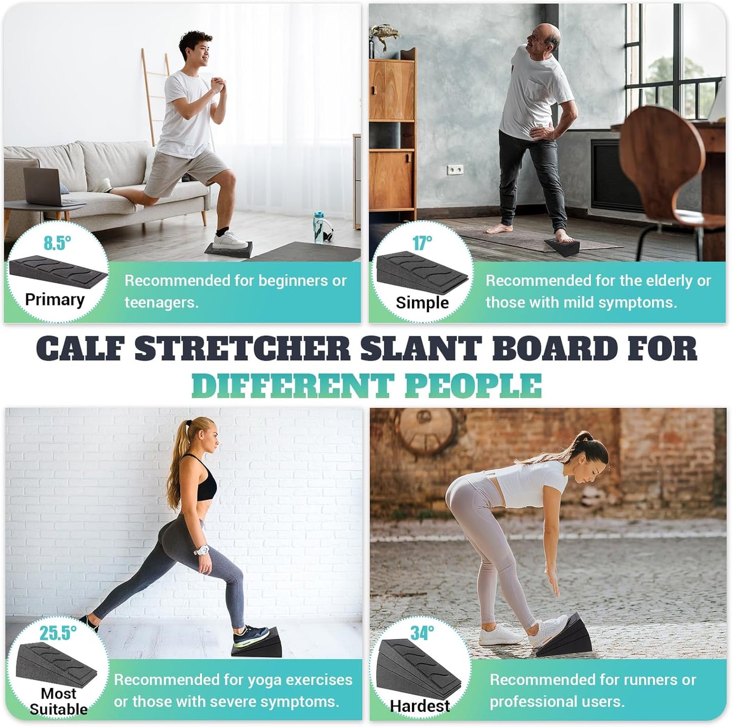 Slant Board for Calf Stretching, 5 Adjustable Angles, 480 lbs Capacity