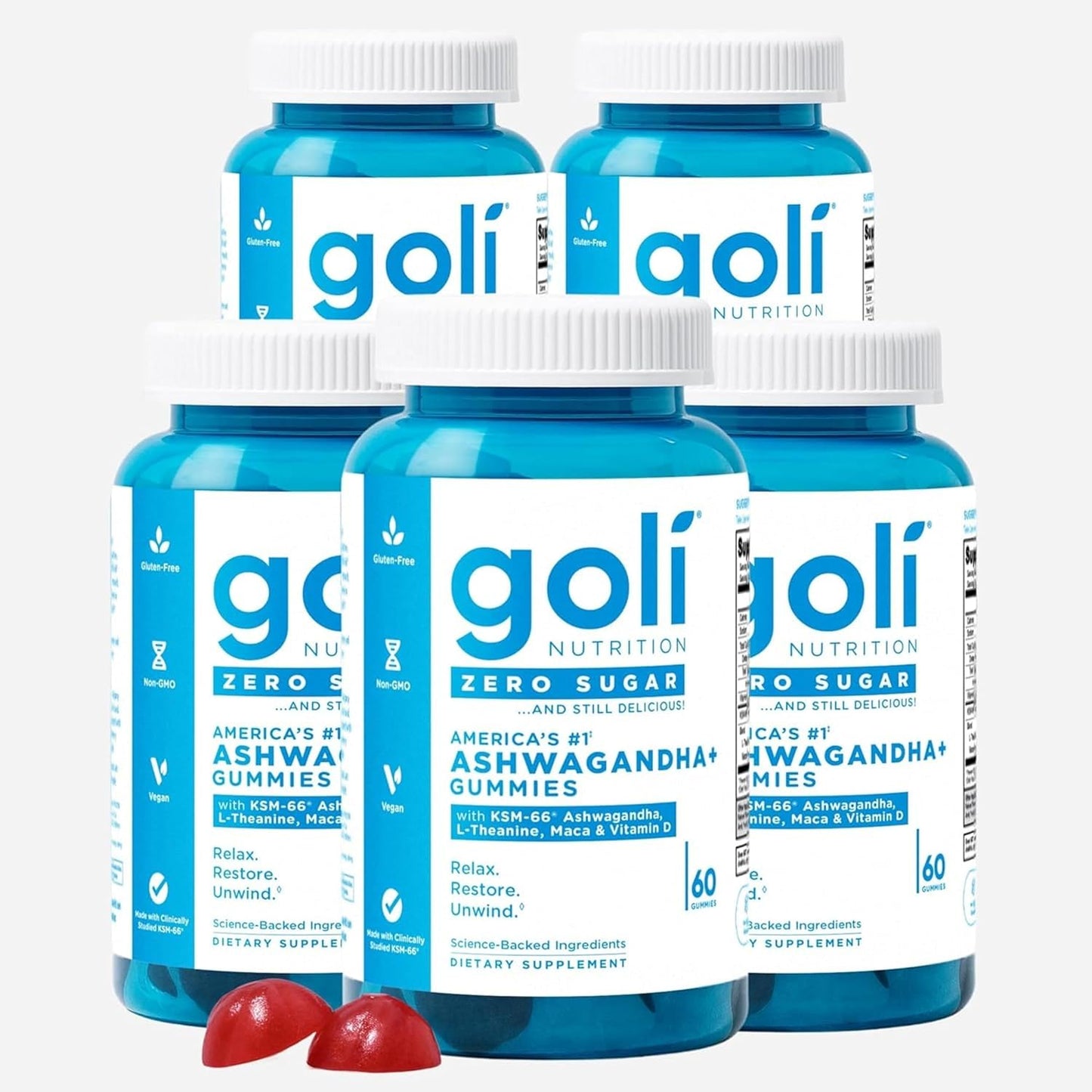 Goli Zero Sugar Ashwagandha Gummies with KSM-66, L-Theanine, Maca and Vitamin D - No Sugar Alcohols - Vegan, Keto-Friendly, Non-GMO