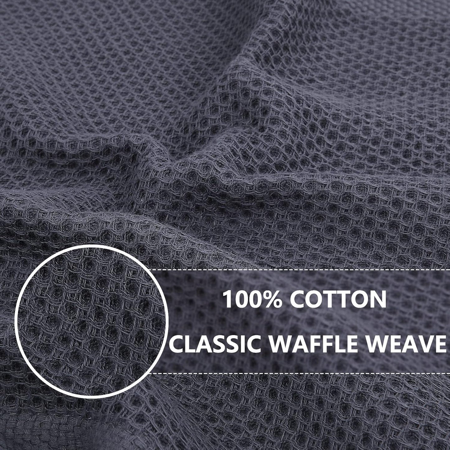Homaxy 100% Cotton Waffle Weave Kitchen Dish Cloths 6-Pack, Dark Grey | 12 x 12 Inches, Ultra Soft Absorbent Dish Towels, Quick Drying Dish Rags with Hanging Loop
