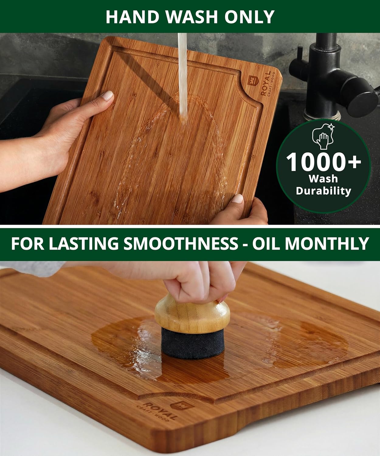 ROYAL CRAFT WOOD Wooden Cutting Boards for Kitchen Appliances - Non Toxic Bamboo Wood Cutting Board Set with Deep Juice Groove, Side Handles, Charcuterie & Butcher Block for Meat, Meal Prep & Serving