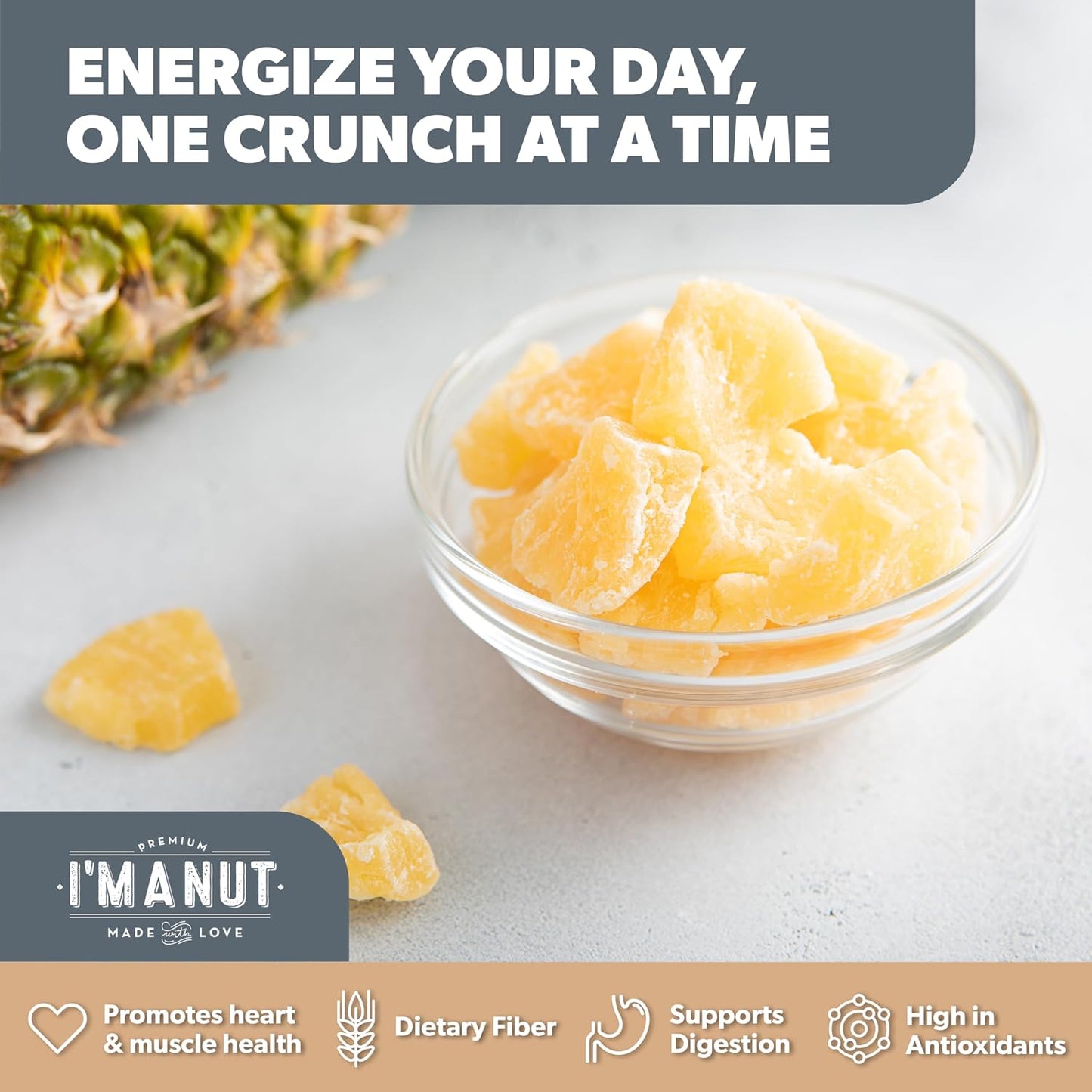 Premium Dried Pineapple Chunks 16oz, Non-GMO, Gluten & Peanut Free, Ethically Sourced