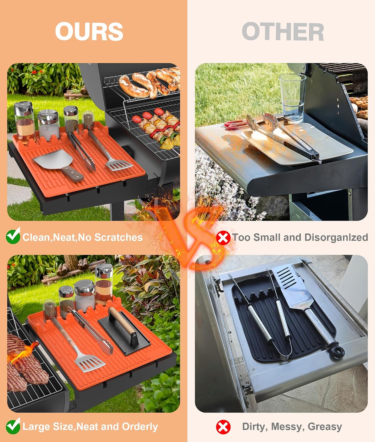 Silicone Griddle Tools Mat for Blackstone - Large Silicone Spatula Mat with Drip Pad - Griddle Mats BBQ Grill Accessories - Blackstone Griddles Accessories, Gifts for Men(Orange)