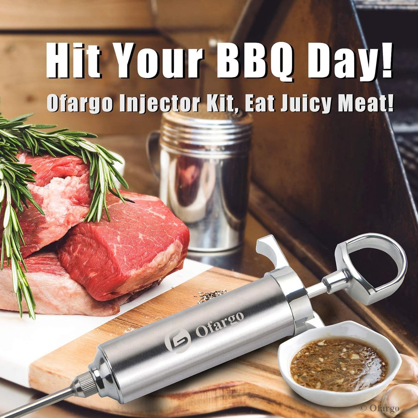 Ofargo Stainless Steel Meat Injector Syringe Kit with 4 Marinade Needles for BBQ Grill Smoker, Father Day Gifts for Dad Husband Men Him, 2-oz Large Capacity, Both Paper User Manual and E-Book Recipe