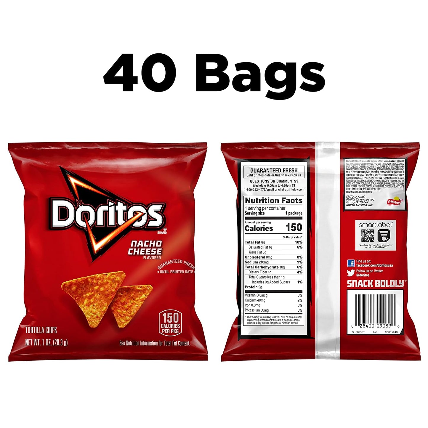 Doritos Flavored Tortilla Chips, Nacho Cheese, 40 Count