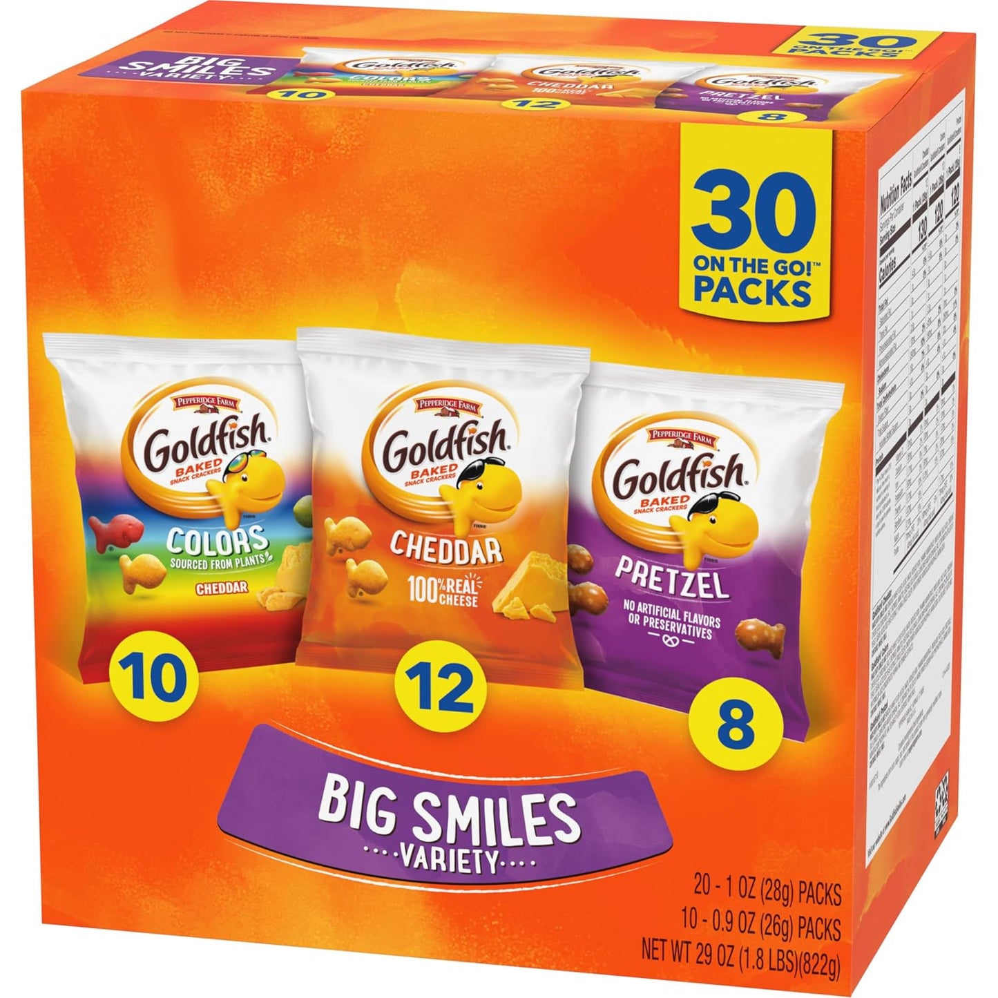 Goldfish Crackers Variety Pack with Cheddar, Colors, and Pretzels, 30 Count
