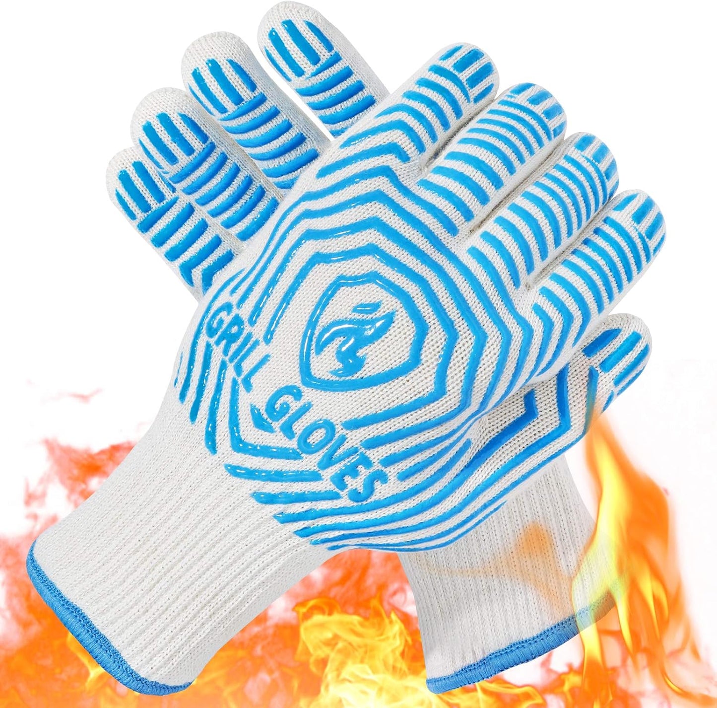 QUWIN BBQ Gloves, 1472°F Heat Resistant Grilling Gloves Silicone Non-Slip Oven Mitts, Kitchen Gloves for BBQ, Grilling, Cooking, Baking(One Size Fits Most, Black)- 1 Pair