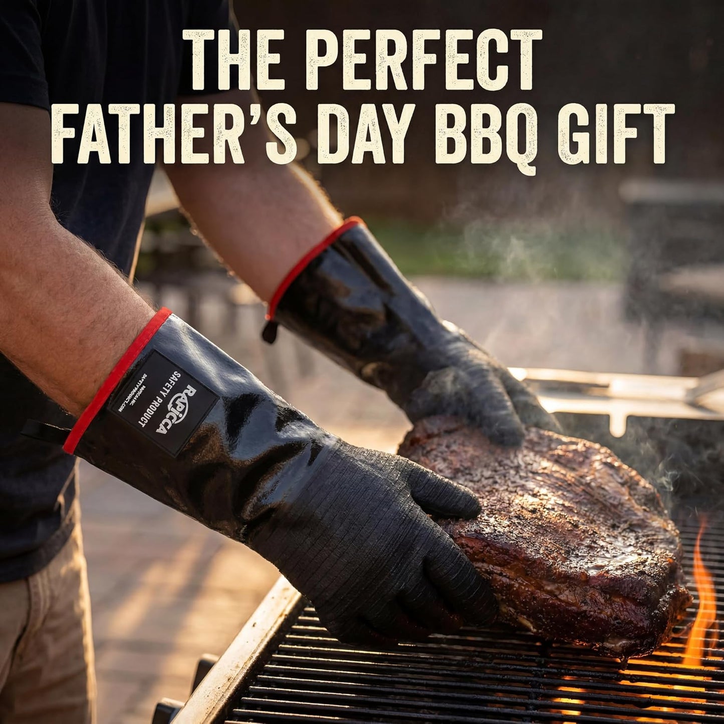 RAPICCA BBQ Grill Gloves, 932°F Heat Resistant Neoprene, 14 in XL | Oil Resistant & Waterproof, For Pitmaster - Smoking, Grilling, Cooking, Deep Frying Turkey, Handling Hot Greasy Meat