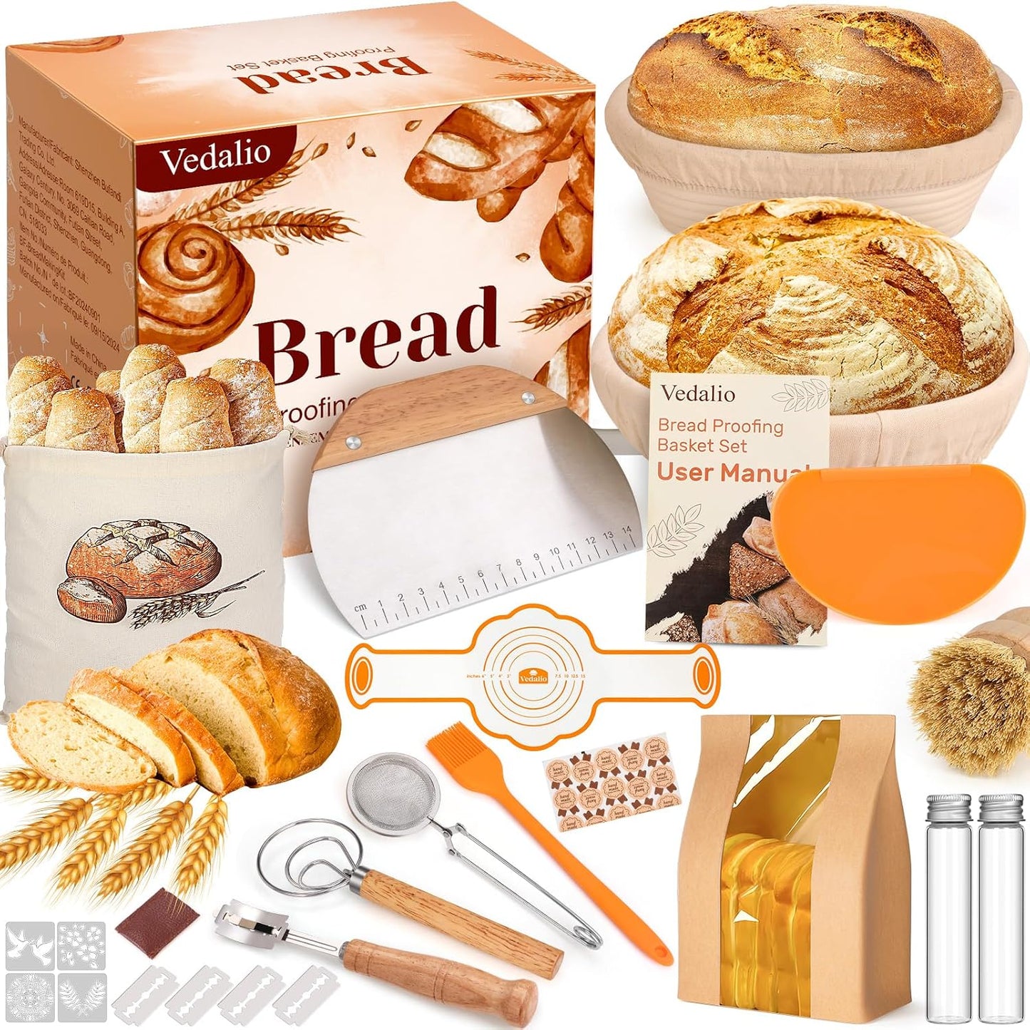 Sourdough Bread Baking Supplies, Sourdough Starter Kit, Bread Proofing Basket, Bread Making Tools Kit, Sour Dough Kit Tools, Sourdough Proofing Basket, Sourdough Kit Gifts for Bakers Women Wife Mom