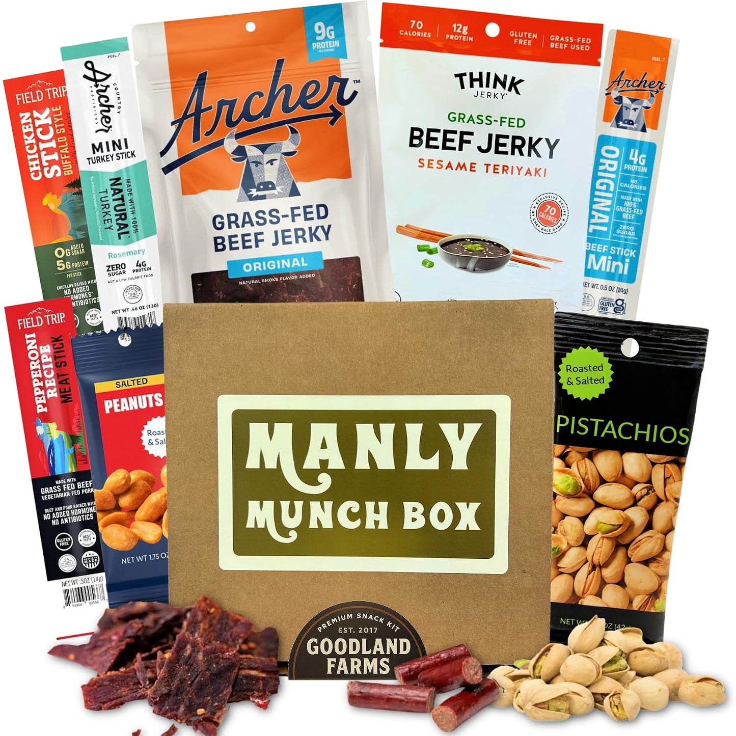 Manly Munch Box Jerky Gift Box - High Protein Beef & Turkey Jerky Variety Pack