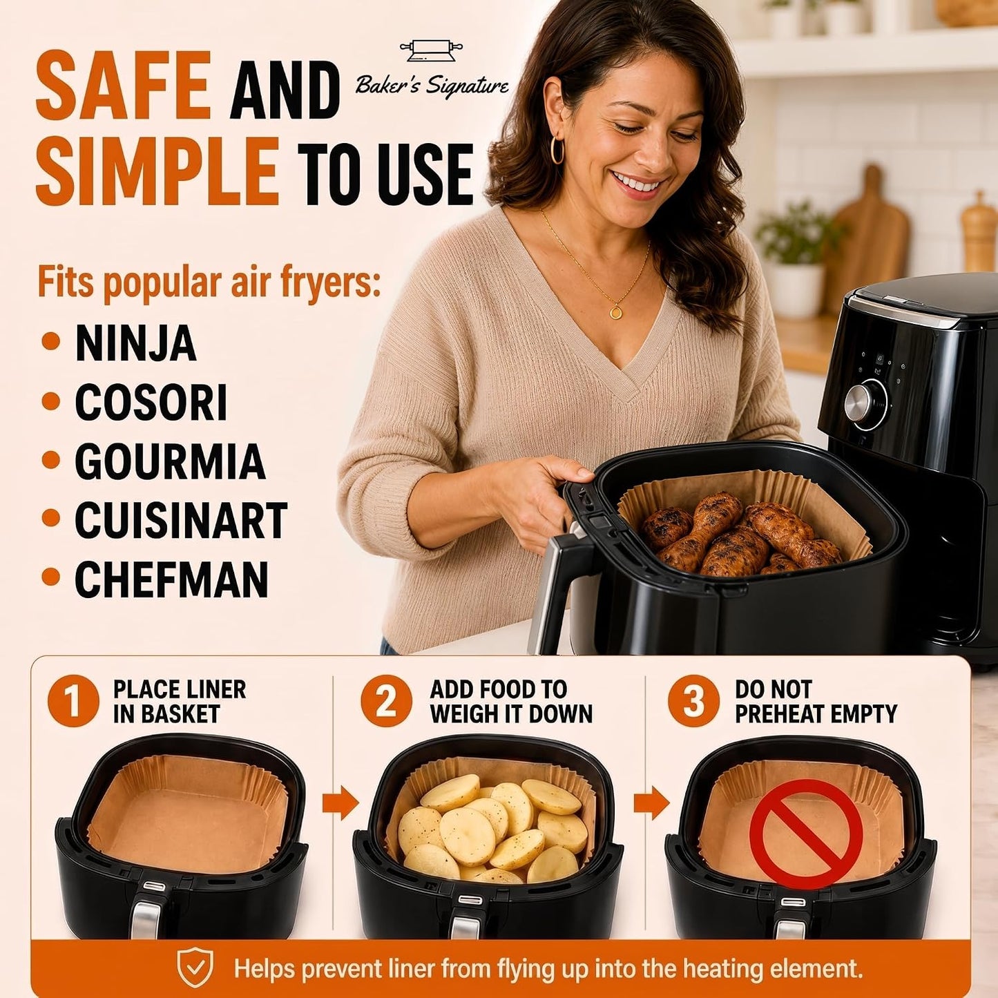 Air Fryer Paper Liners, 125Pcs Air Fryer Disposable Liners | Non-Stick and Oil Proof for Easy Cleanup, 8" Square for 5-8 qt Basket by Baker's Signature