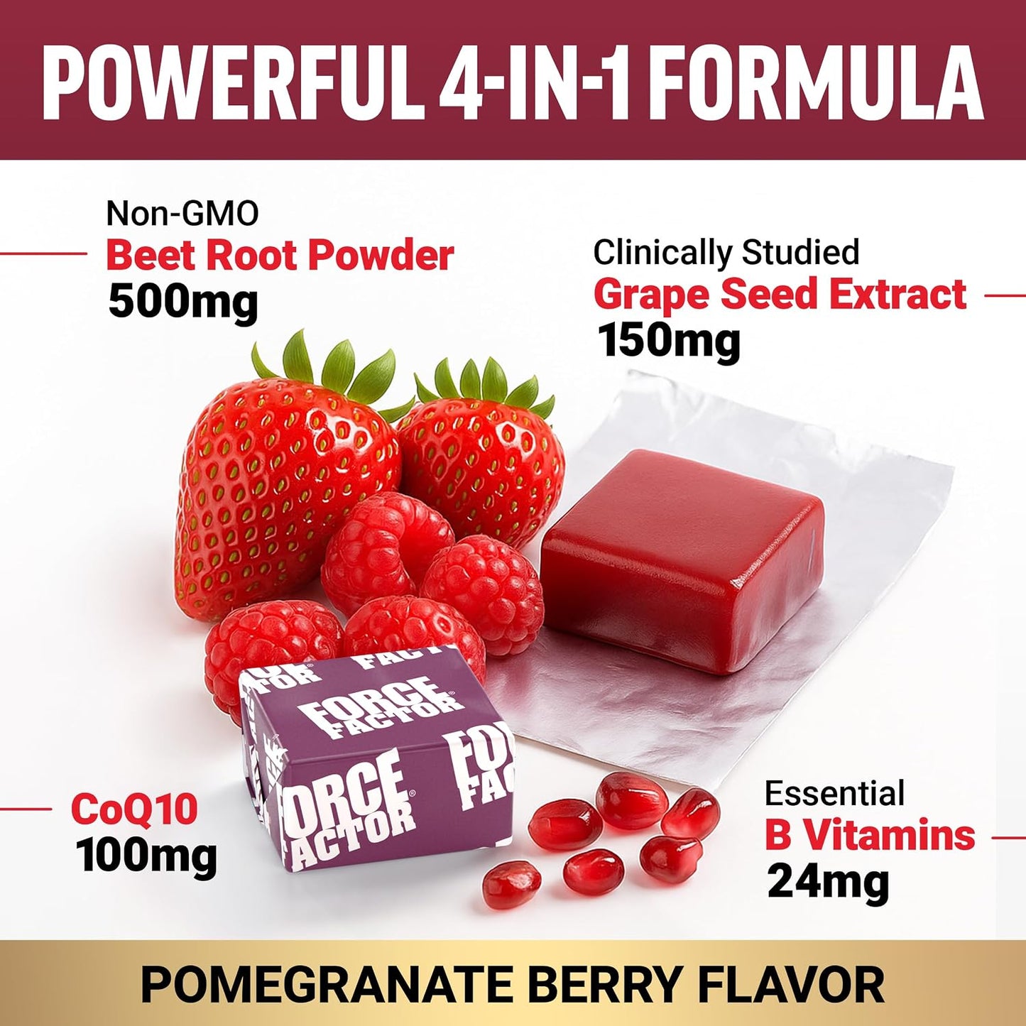 Force Factor Total Beets Heart Health Chews with Beetroot Powder, CoQ10, and B Vitamins