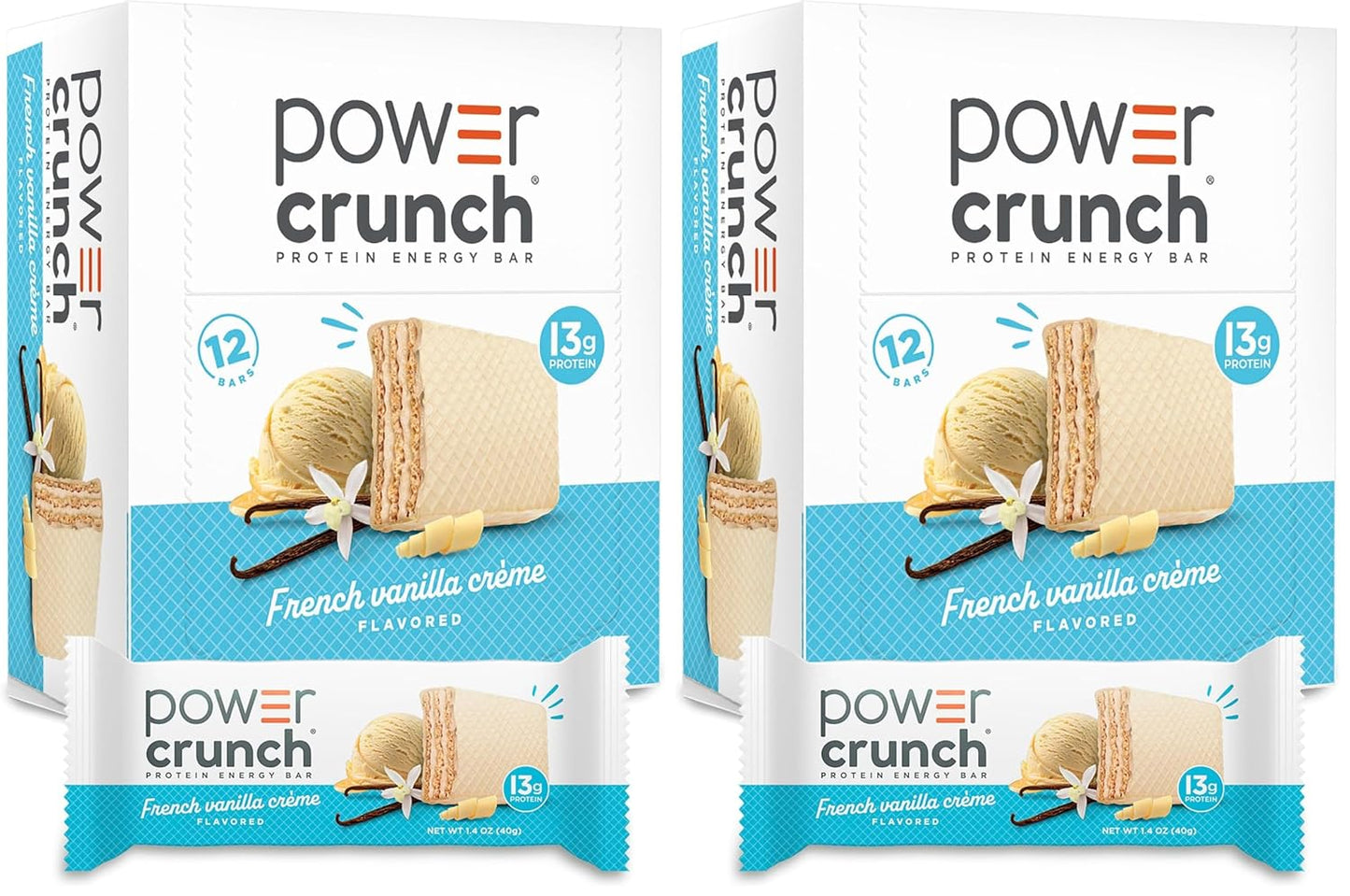 Power Crunch Protein Energy Wafer Bars, French Vanilla Creme, 1.4 Ounce, 12 Count