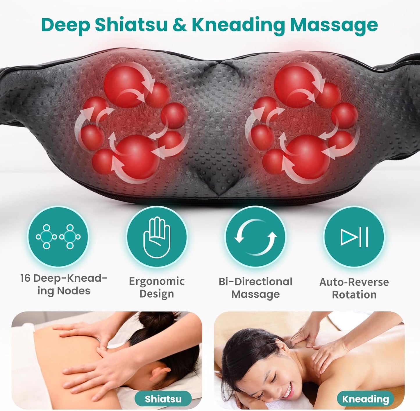 Nekteck Shiatsu Neck Massager with Heat for Pain Relief, 2026 Upgraded 3D Back Shoulder Kneading Massage Pillow, Black