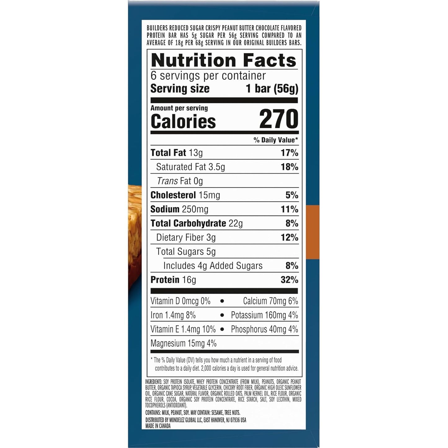 CLIF BUILDERS Protein Bars - Crispy Peanut Butter Chocolate Flavored - 16g Protein - Gluten Free - 1.97 oz. (6 Pack)
