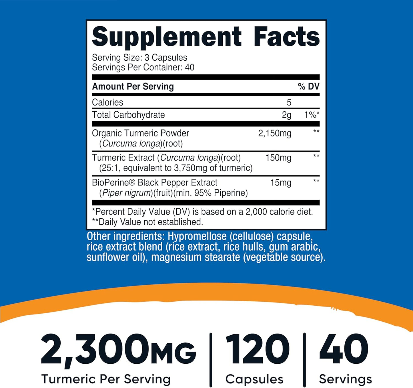 Nutricost Turmeric Curcumin with BioPerine, 2300mg, 120 Veggie Capsules, Gluten Free, Non-GMO