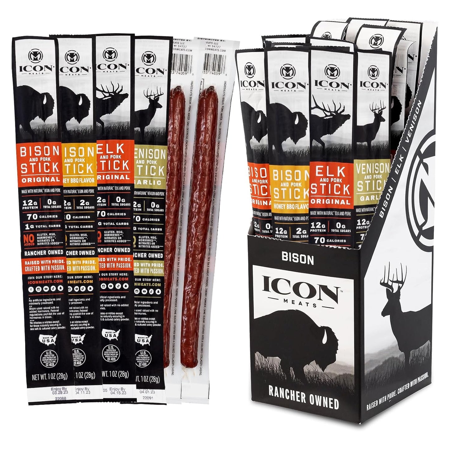 ICON Meats Snack Sticks Sampler, 24 Pack, Assorted Bison, Elk, Venison & Pork