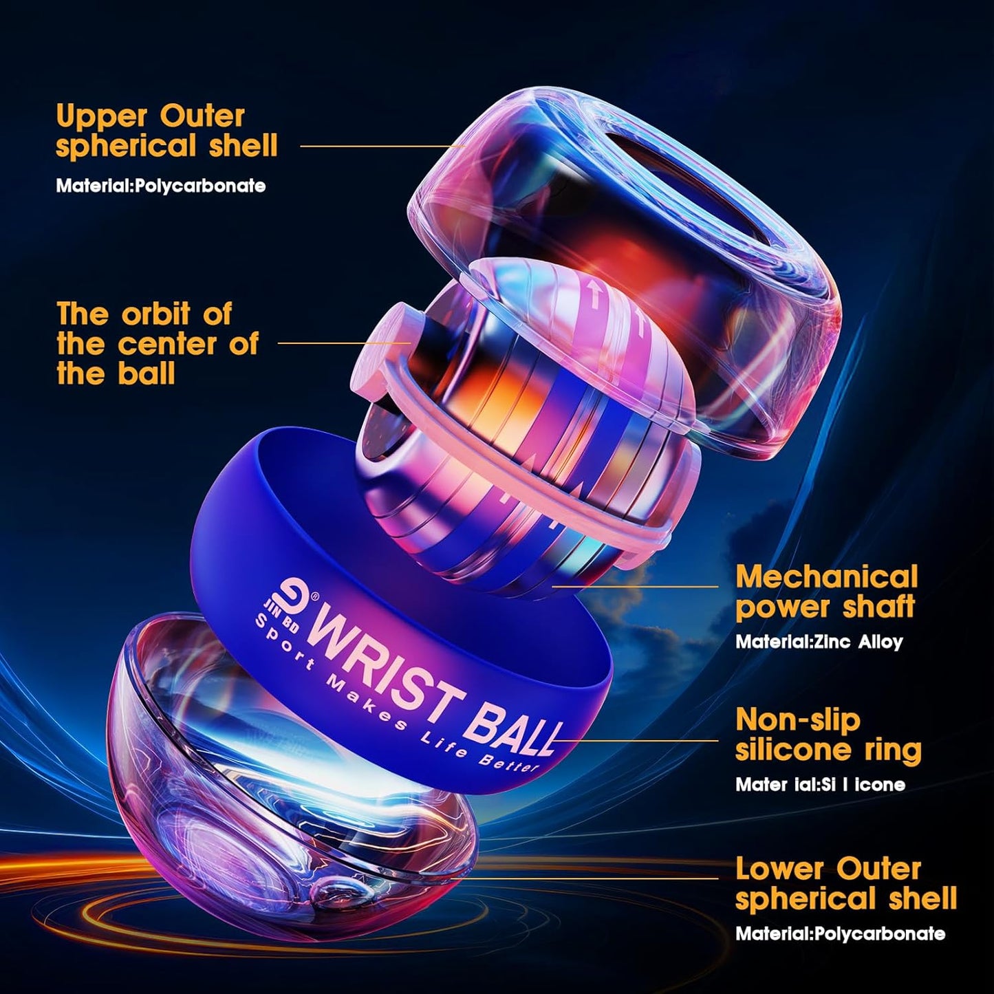 JIN BD Wrist Trainer Ball - Automatic Start Gyroscopic Forearm Exerciser